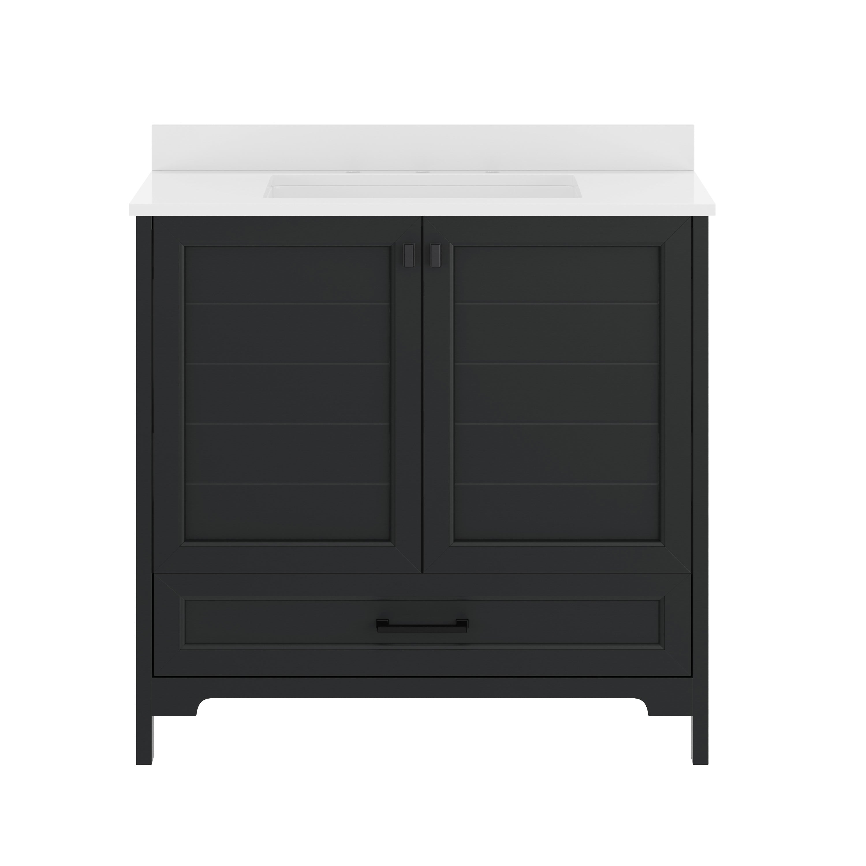 Haven 36" Bathroom Vanity with Sink, Storage Cabinet with Black Hardware, Soft Close Doors and Bottom Drawer, Carrara Marble Finish Countertop, Black