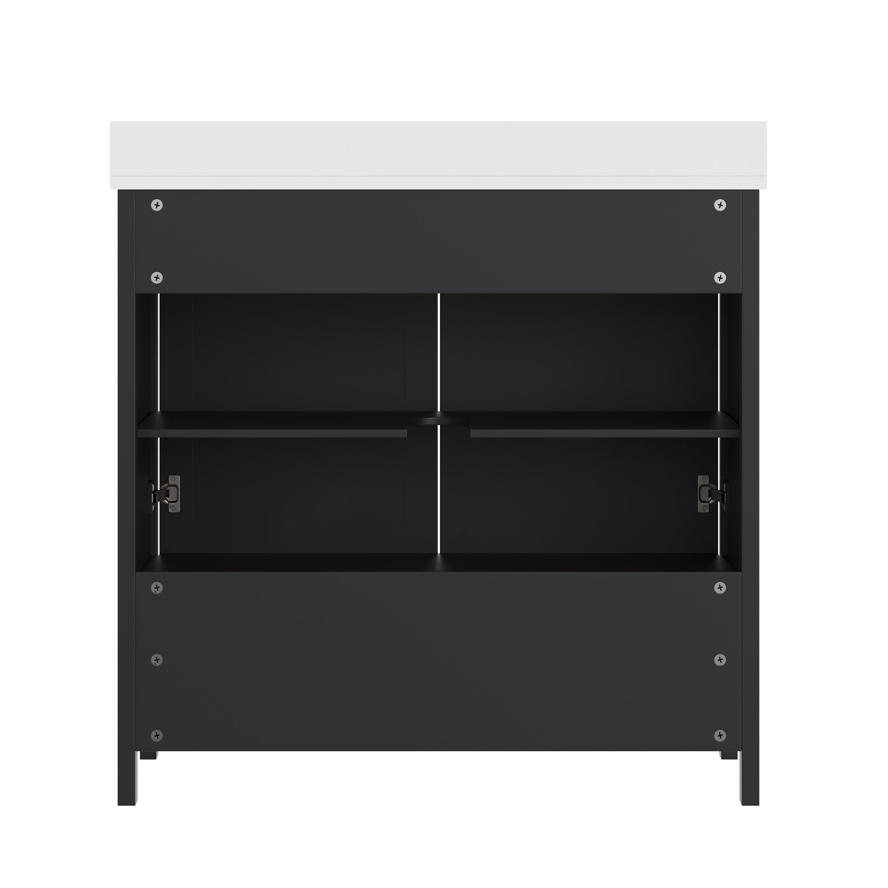 Haven 36" Bathroom Vanity with Sink, Storage Cabinet with Gold Hardware, Soft Close Doors and Bottom Drawer, Carrara Marble Finish Countertop, Black