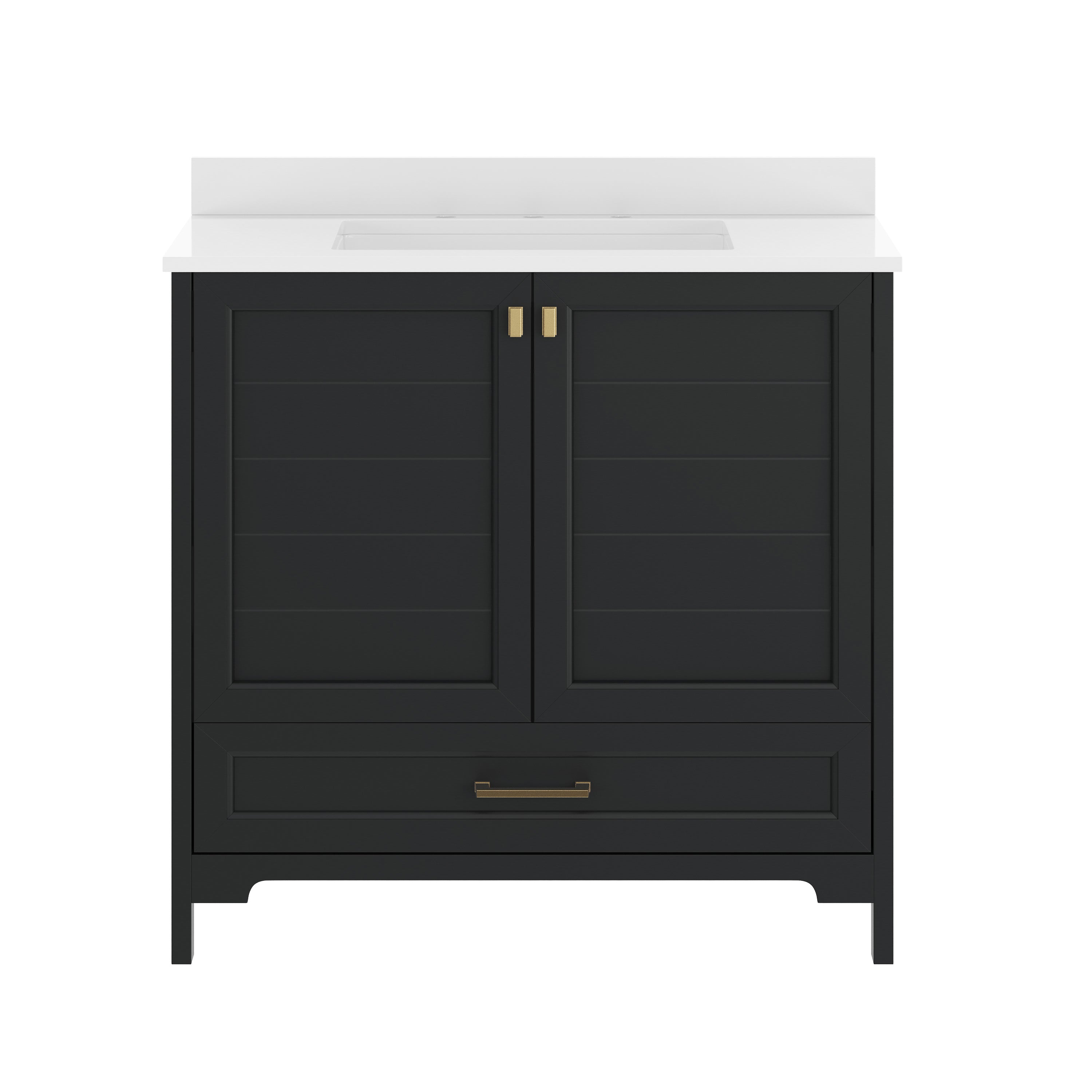 Haven 36" Bathroom Vanity with Sink, Storage Cabinet with Gold Hardware, Soft Close Doors and Bottom Drawer, Carrara Marble Finish Countertop, Black