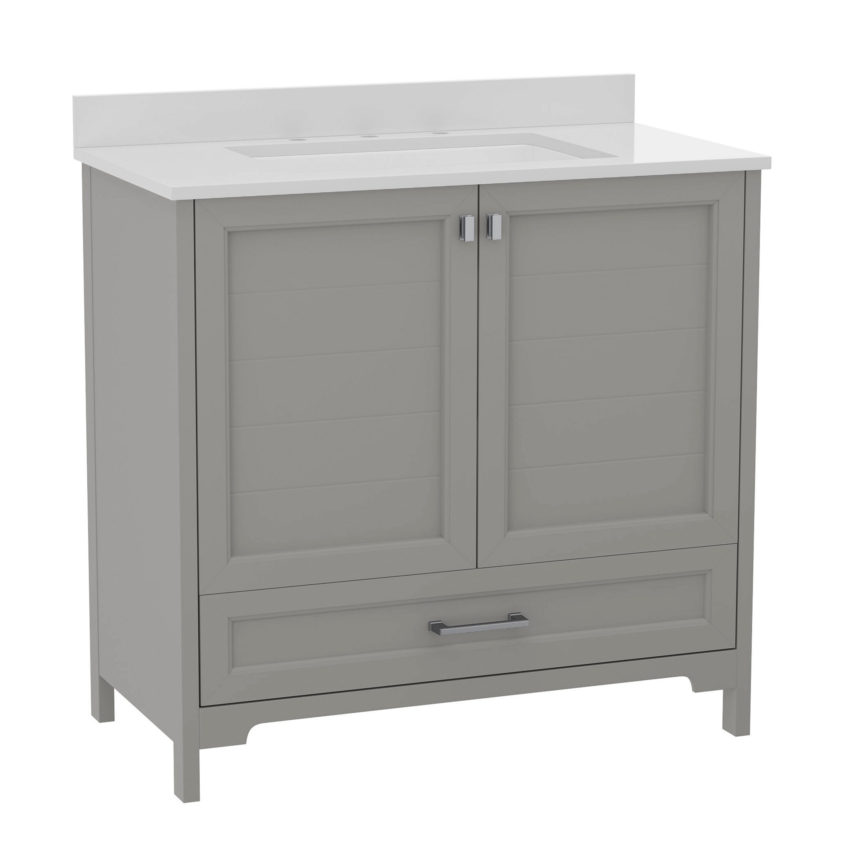 Haven 36 Inch Bathroom Vanity with Sink, Storage Cabinet with Soft Close Doors and Bottom Drawer, Carrara Marble Finish Countertop, Gray