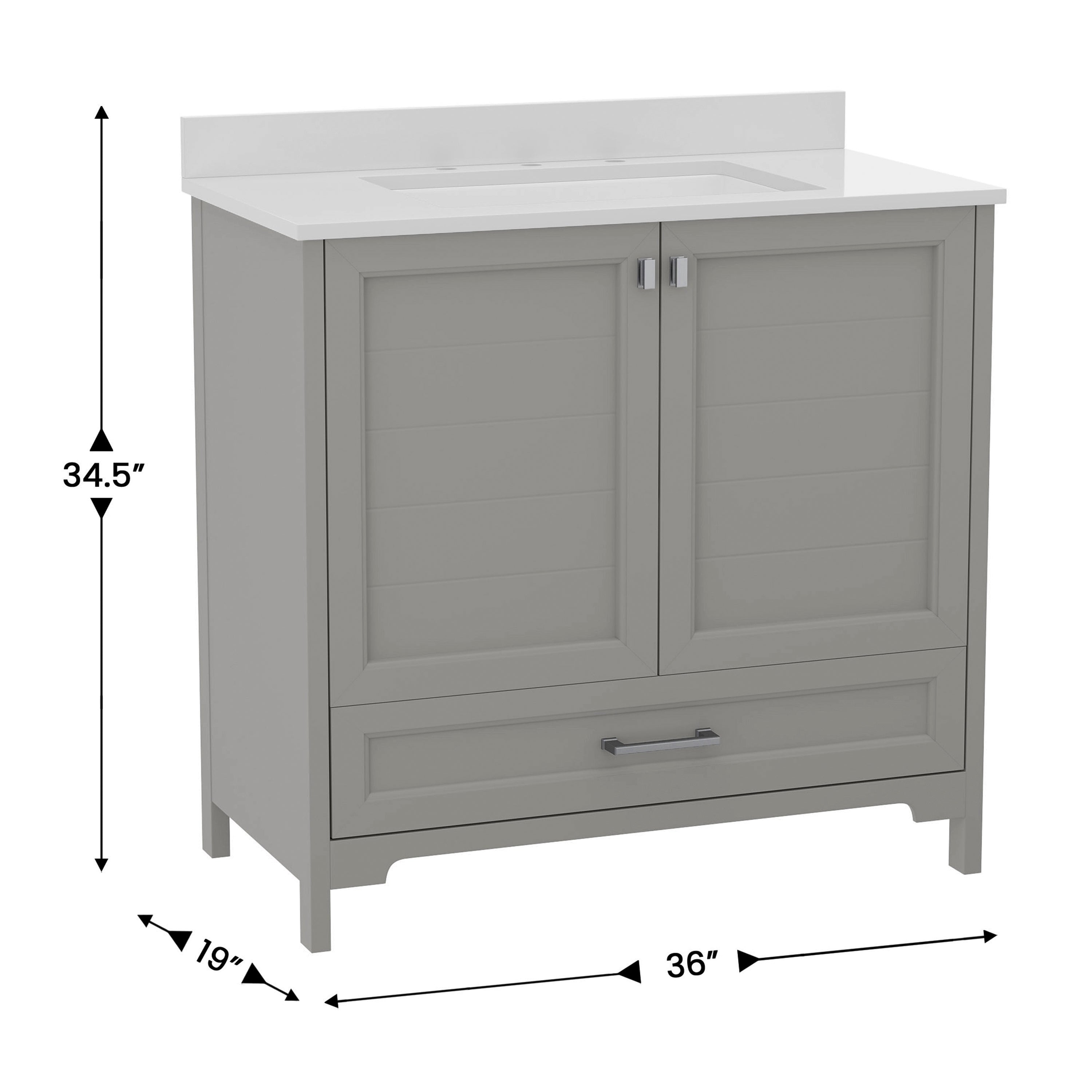 Haven 36 Inch Bathroom Vanity with Sink, Storage Cabinet with Soft Close Doors and Bottom Drawer, Carrara Marble Finish Countertop, Gray