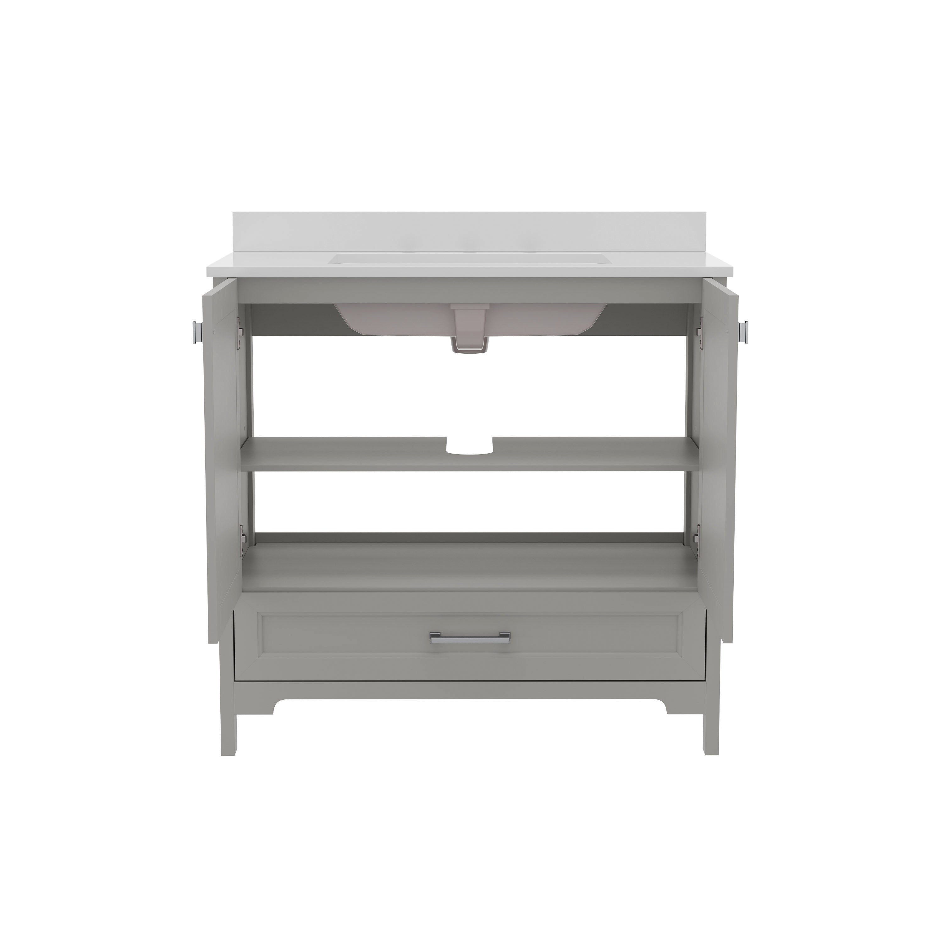 Haven 36 Inch Bathroom Vanity with Sink, Storage Cabinet with Soft Close Doors and Bottom Drawer, Carrara Marble Finish Countertop, Gray