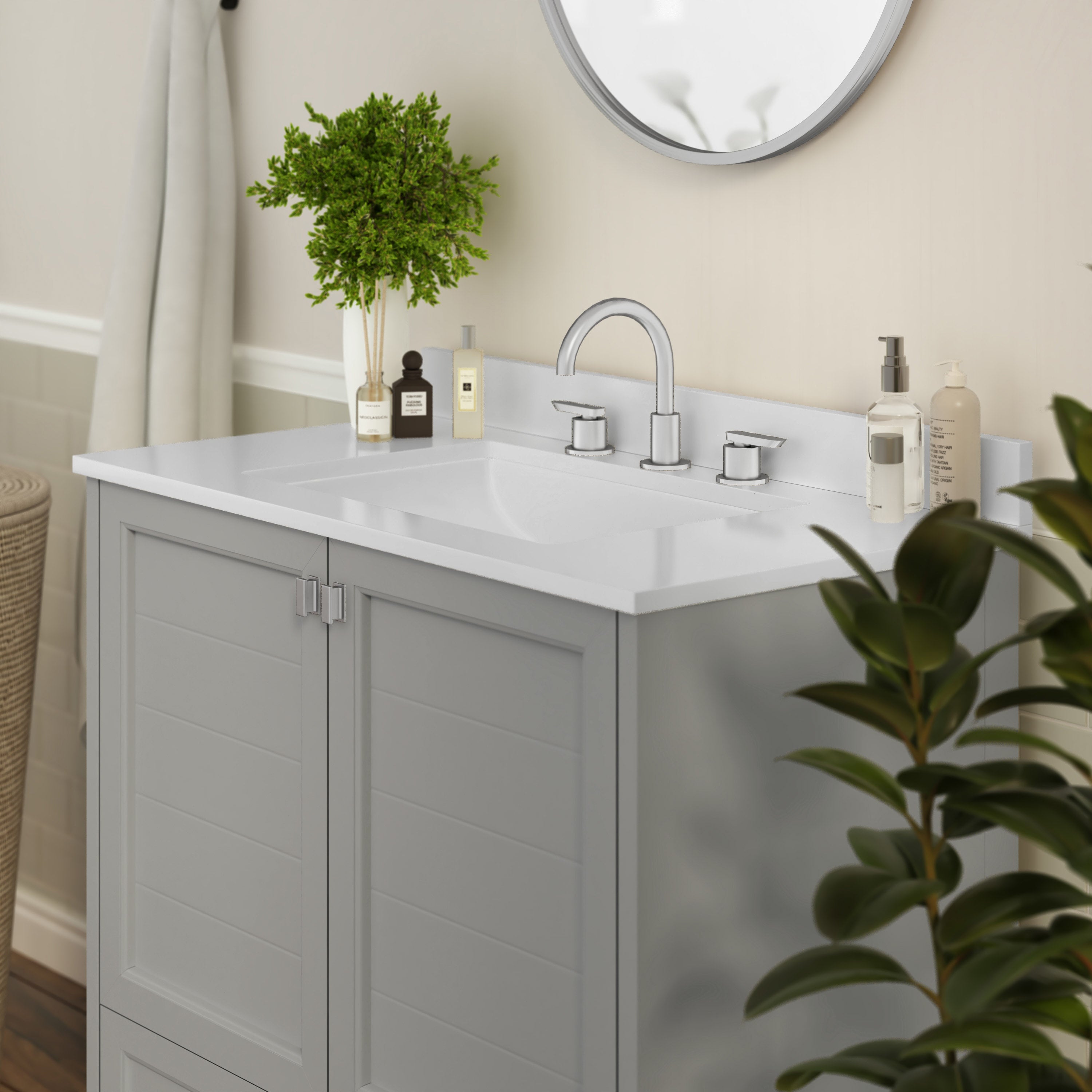 Haven 36 Inch Bathroom Vanity with Sink, Storage Cabinet with Soft Close Doors and Bottom Drawer, Carrara Marble Finish Countertop, Gray