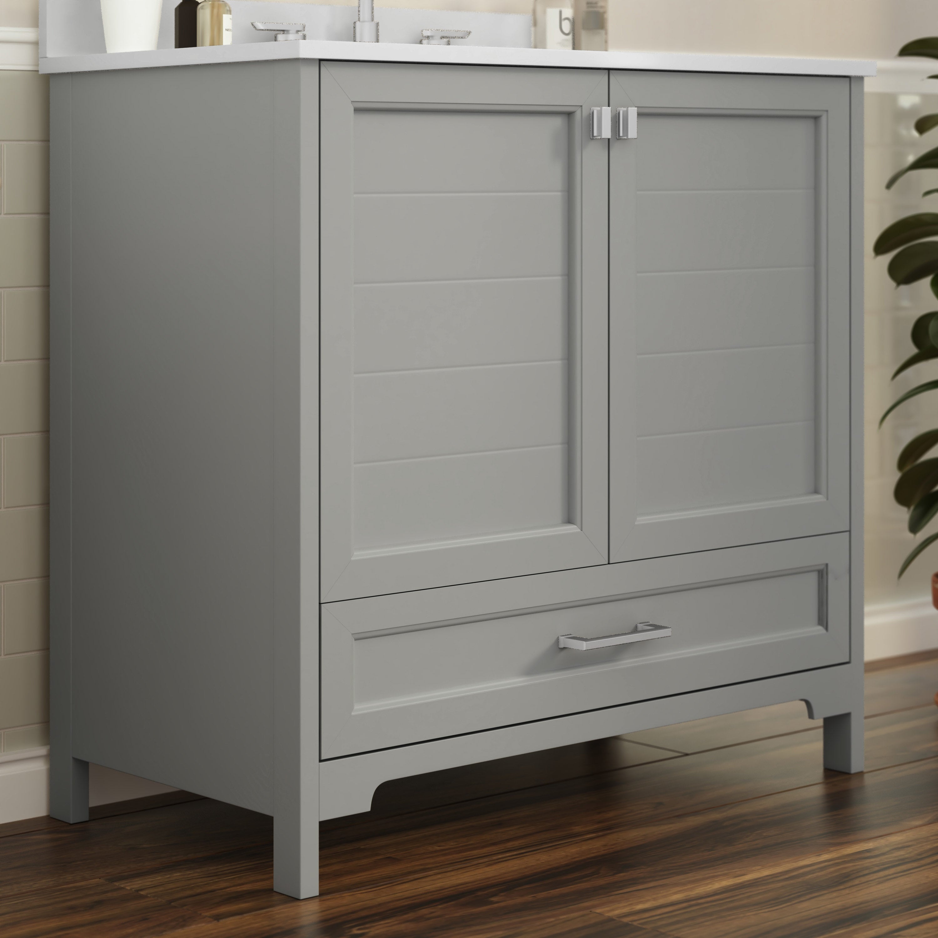 Haven 36 Inch Bathroom Vanity with Sink, Storage Cabinet with Soft Close Doors and Bottom Drawer, Carrara Marble Finish Countertop, Gray