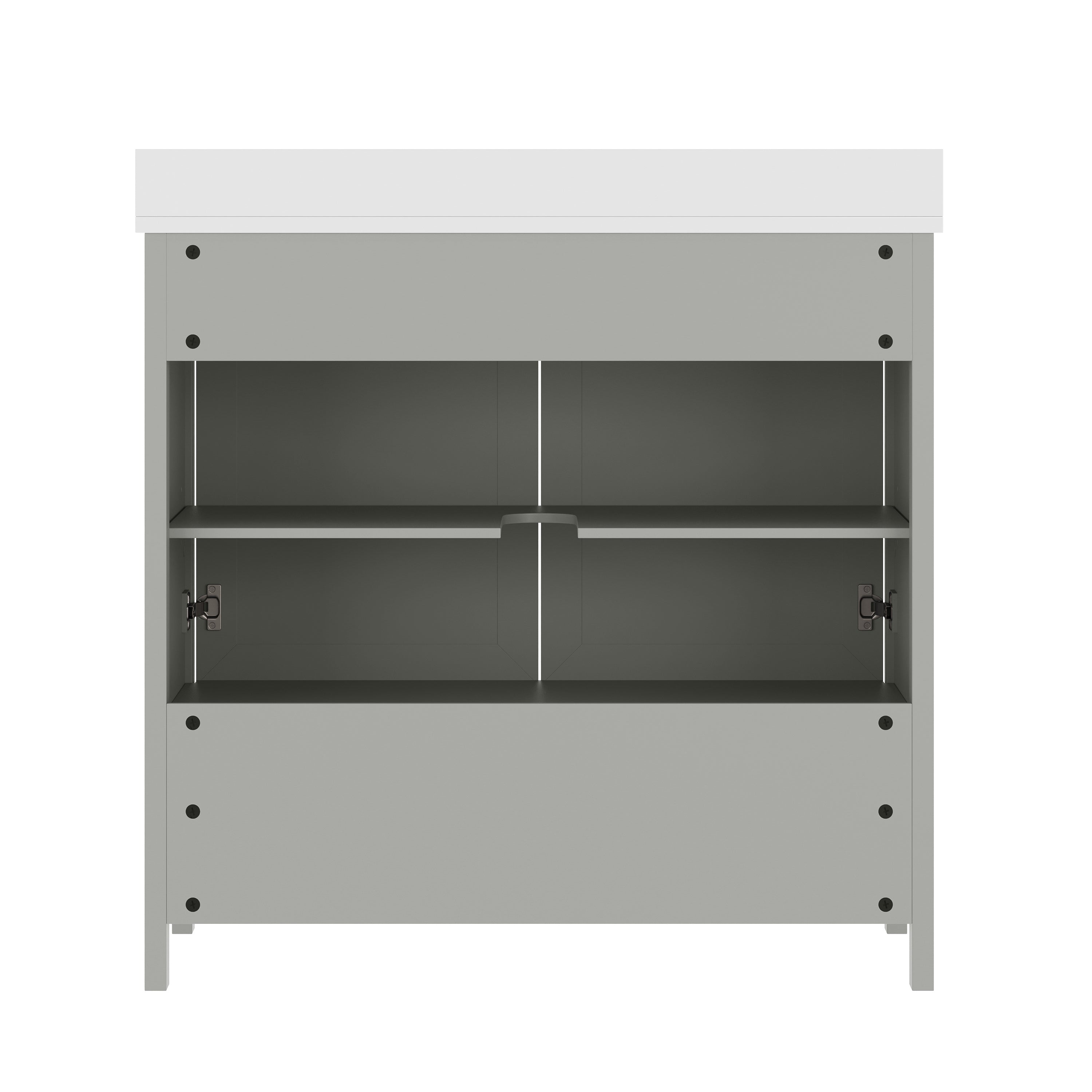 Haven 36" Bathroom Vanity with Sink, Storage Cabinet with Black Hardware, Soft Close Doors and Bottom Drawer, Carrara Marble Finish Countertop, Gray