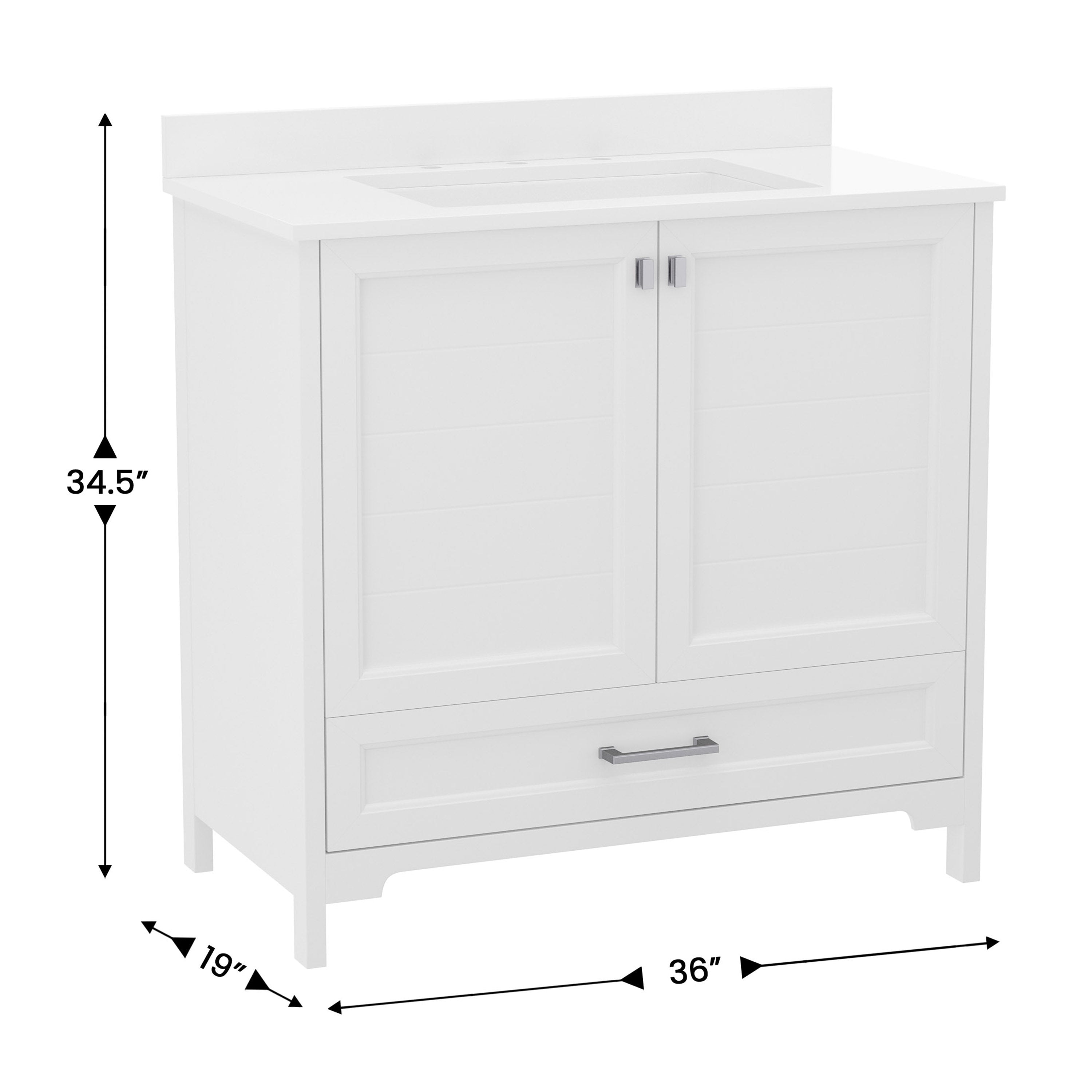 Haven 36 Inch Bathroom Vanity with Sink, Storage Cabinet with Soft Close Doors and Bottom Drawer, Carrara Marble Finish Countertop, White