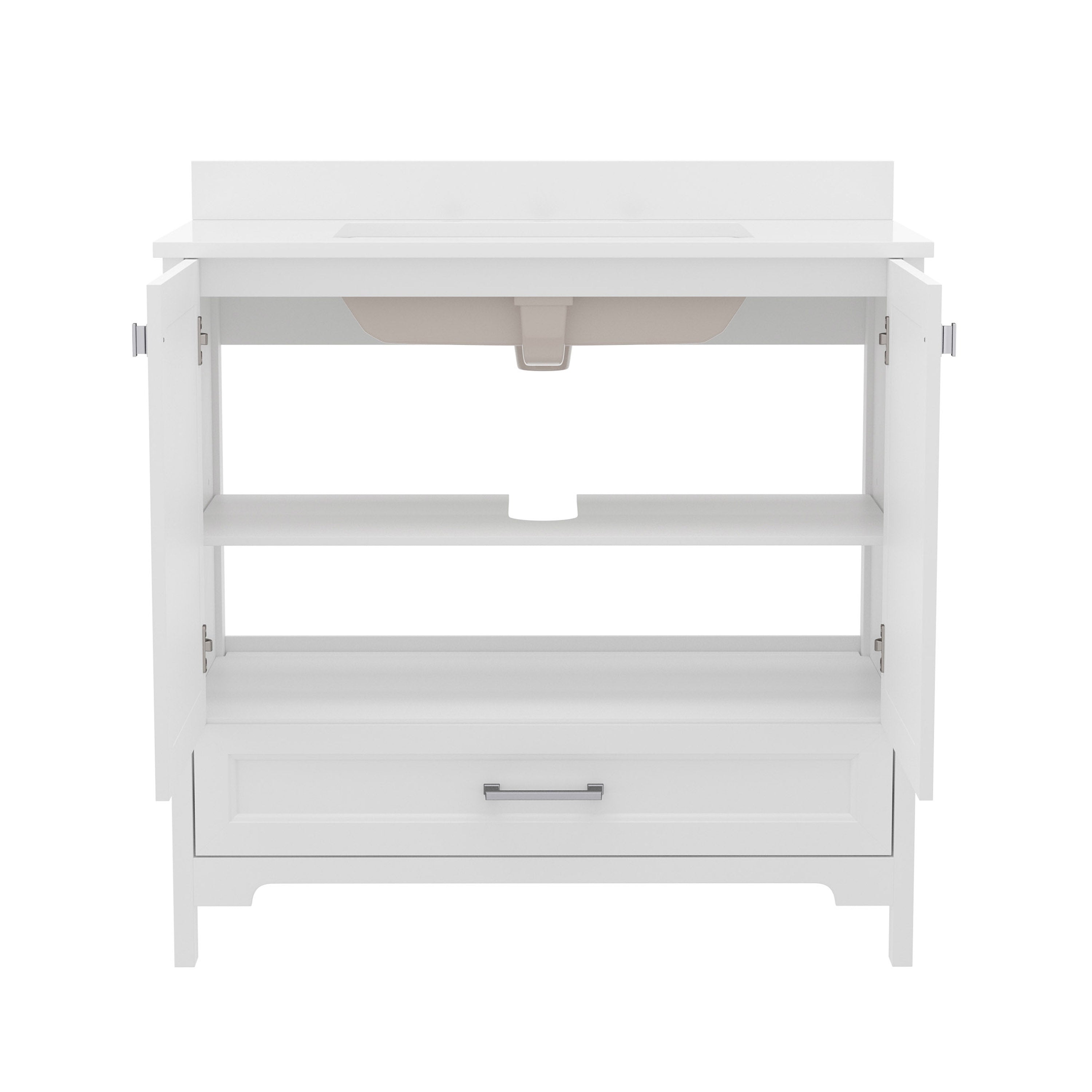 Haven 36 Inch Bathroom Vanity with Sink, Storage Cabinet with Soft Close Doors and Bottom Drawer, Carrara Marble Finish Countertop, White
