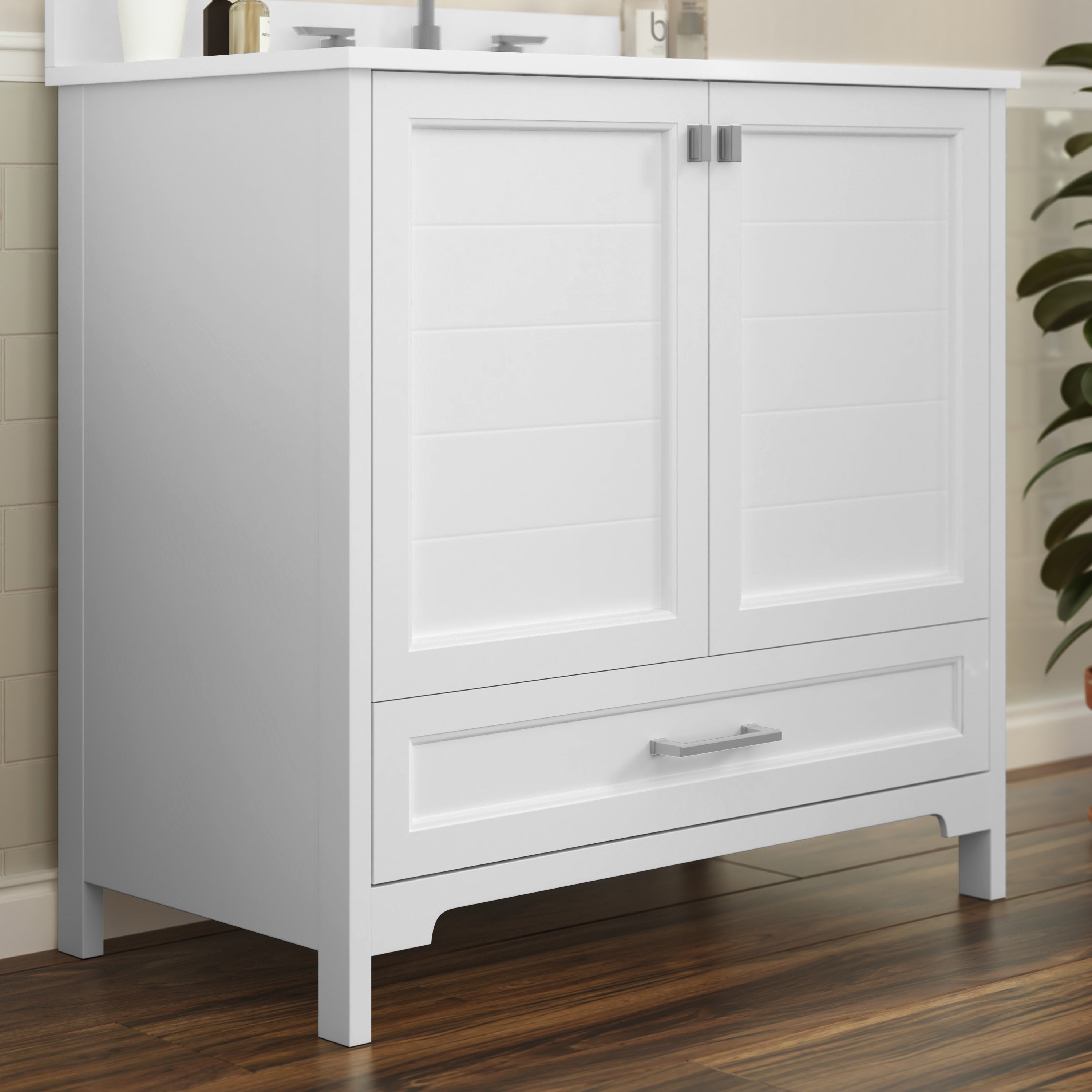 Haven 36 Inch Bathroom Vanity with Sink, Storage Cabinet with Soft Close Doors and Bottom Drawer, Carrara Marble Finish Countertop, White