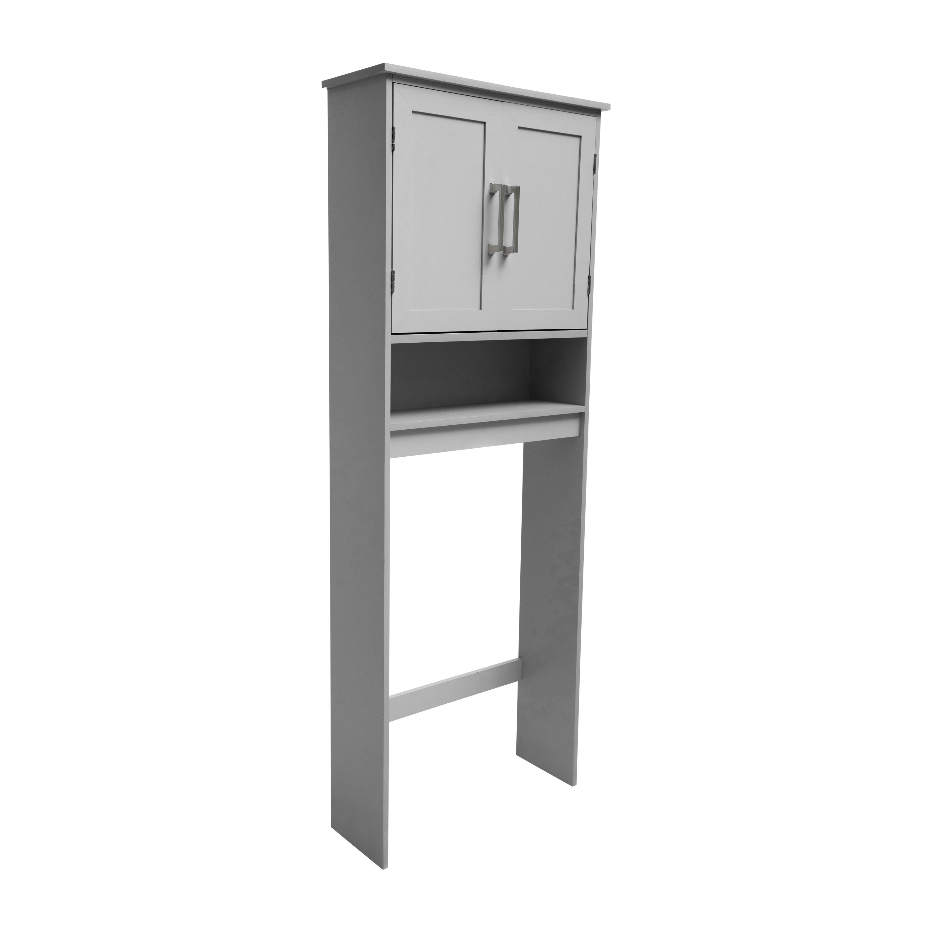 Vega Over the Toilet Bathroom Storage Cabinet Organizer with 2 Magnetic Closure Doors, Adjustable Cabinet Shelf, and Open Lower Shelf in Gray