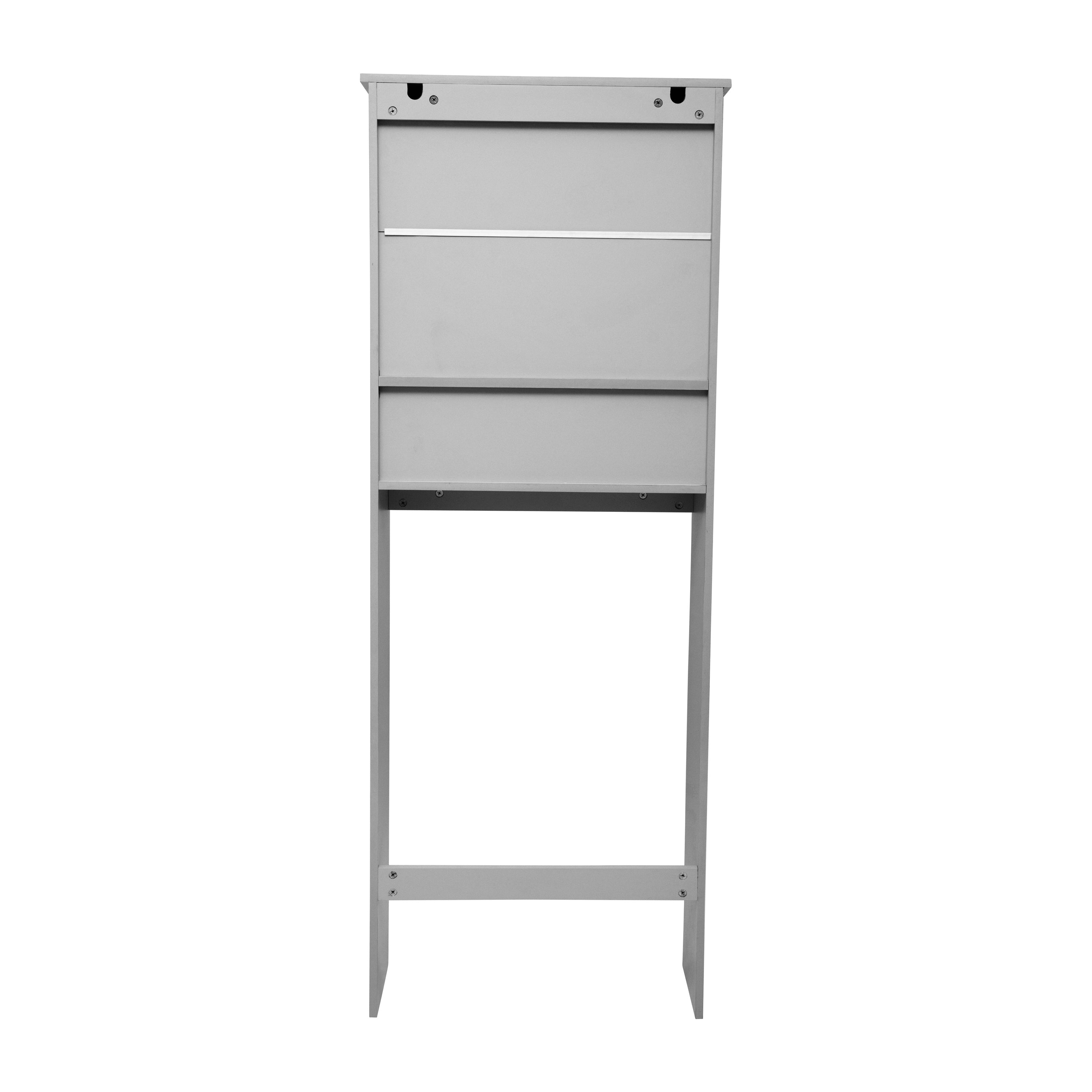Vega Over the Toilet Bathroom Storage Cabinet Organizer with 2 Magnetic Closure Doors, Adjustable Cabinet Shelf, and Open Lower Shelf in Gray