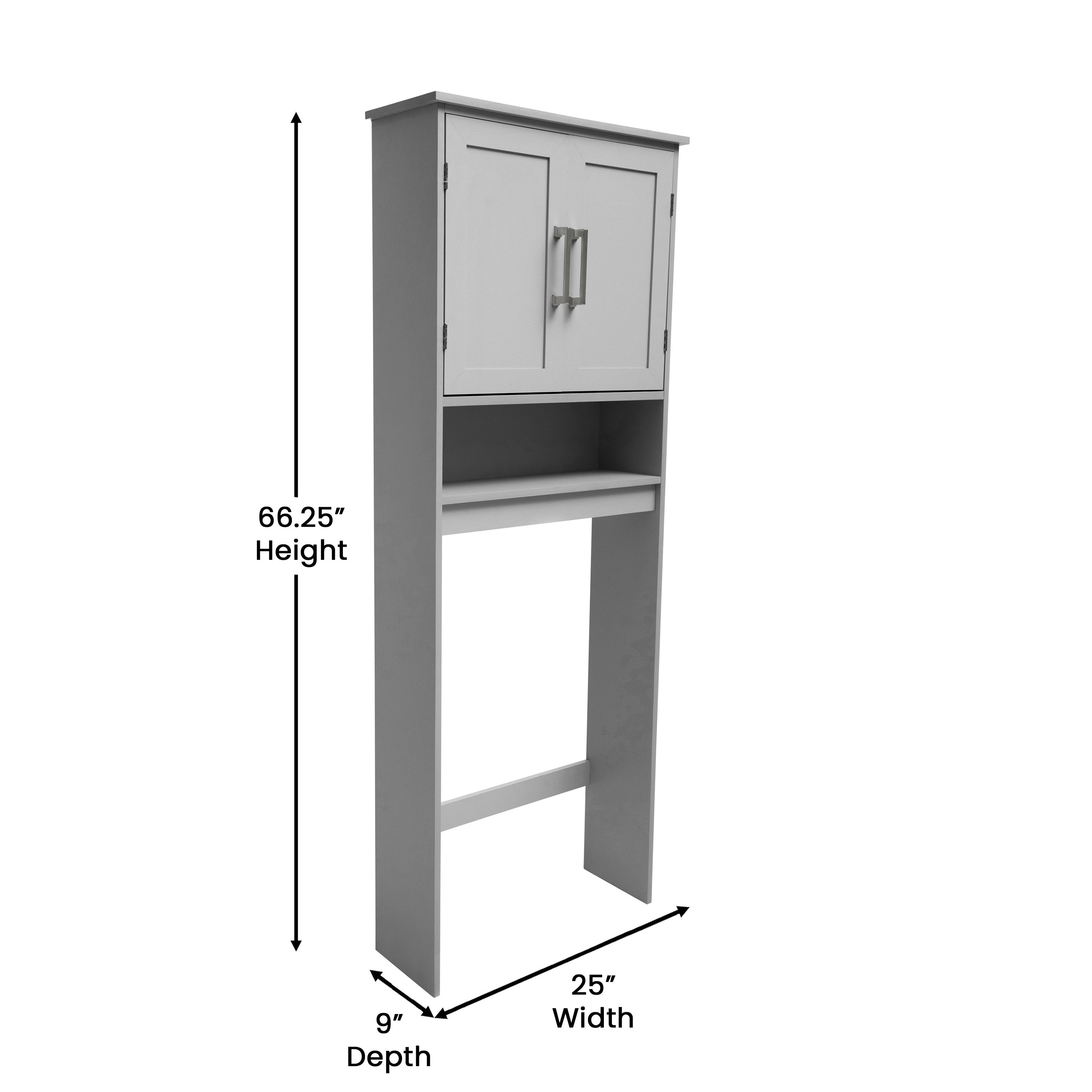Vega Over the Toilet Bathroom Storage Cabinet Organizer with 2 Magnetic Closure Doors, Adjustable Cabinet Shelf, and Open Lower Shelf in Gray