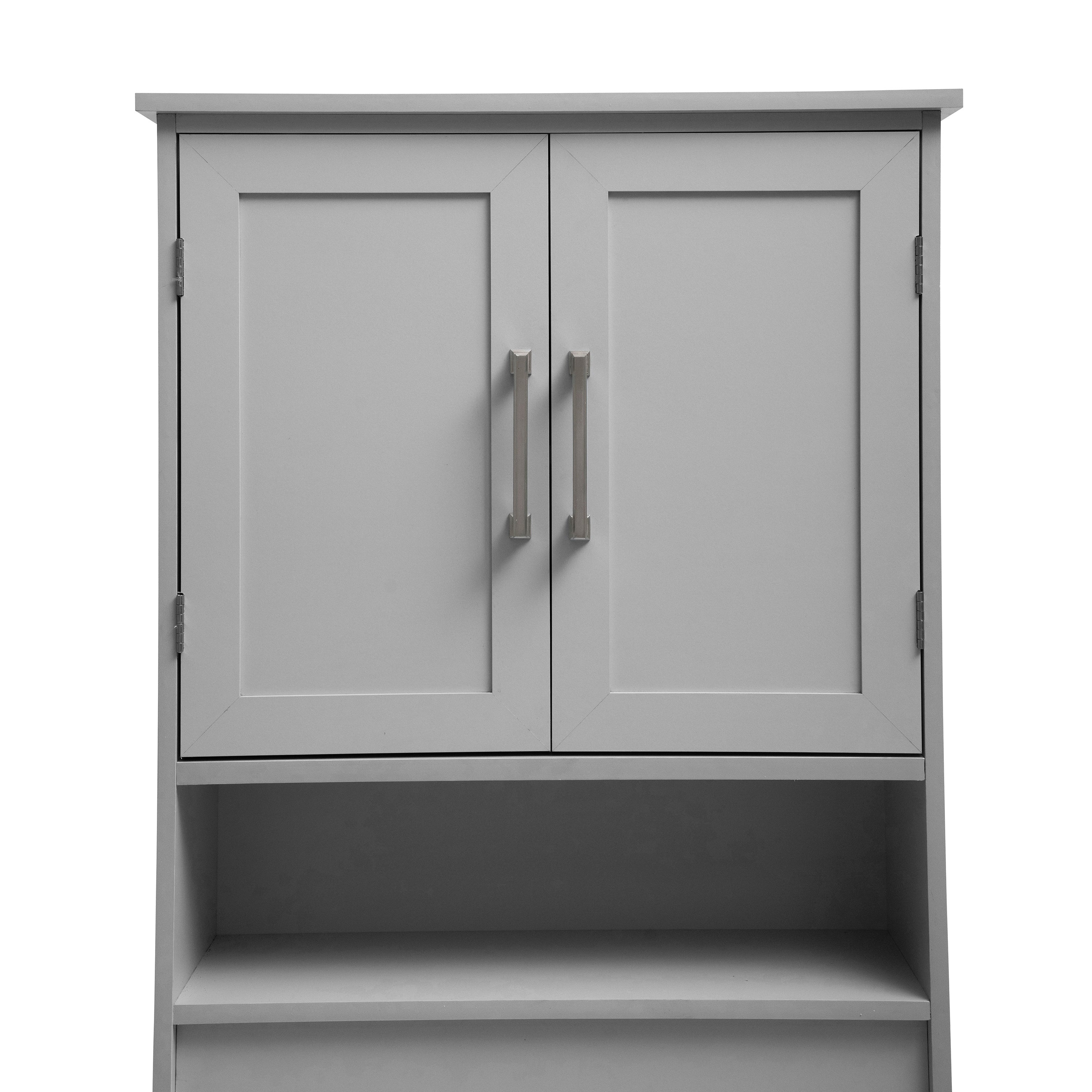 Vega Over the Toilet Bathroom Storage Cabinet Organizer with 2 Magnetic Closure Doors, Adjustable Cabinet Shelf, and Open Lower Shelf in Gray