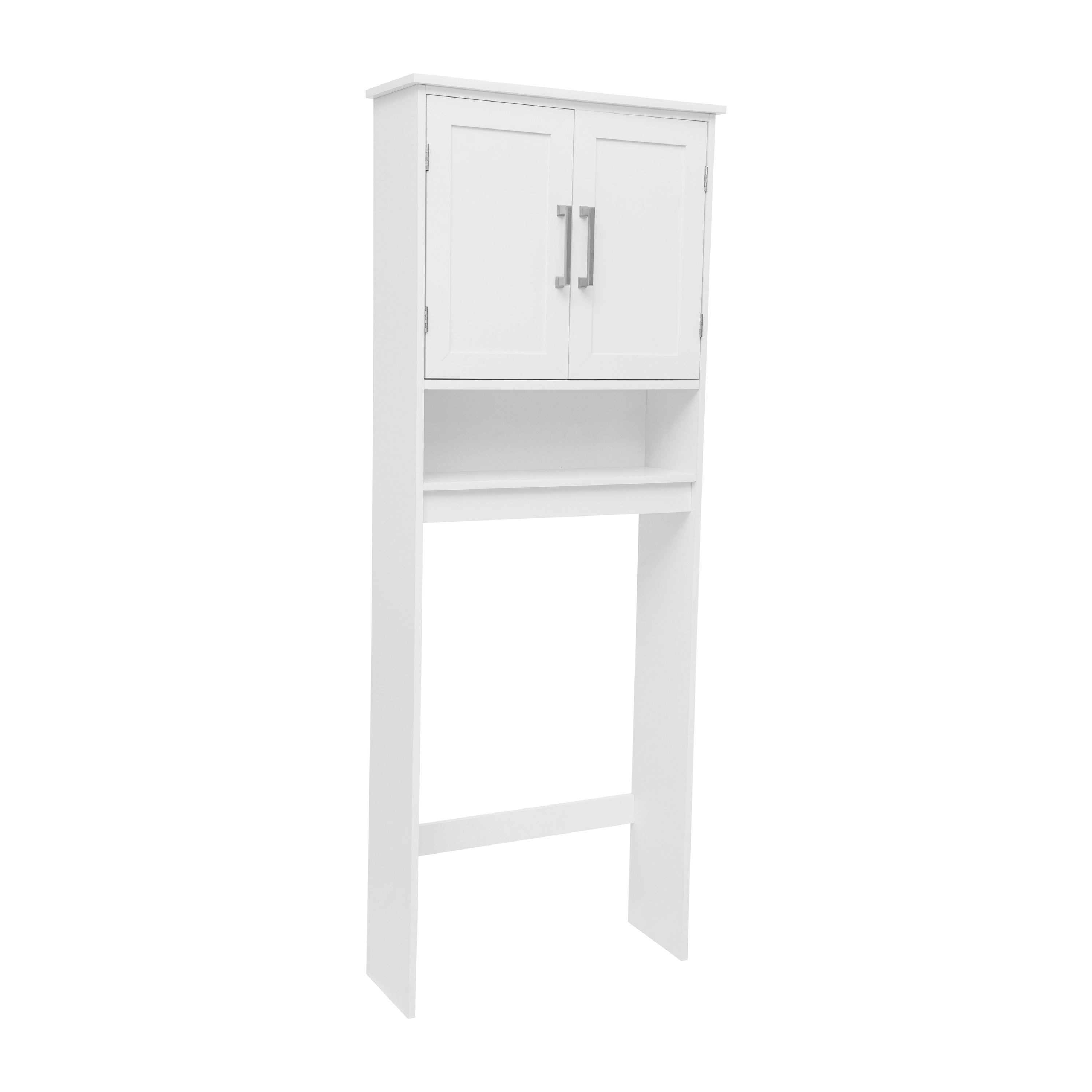 Vega Over the Toilet Bathroom Storage Cabinet Organizer with 2 Magnetic Closure Doors, Adjustable Cabinet Shelf, and Open Lower Shelf in White