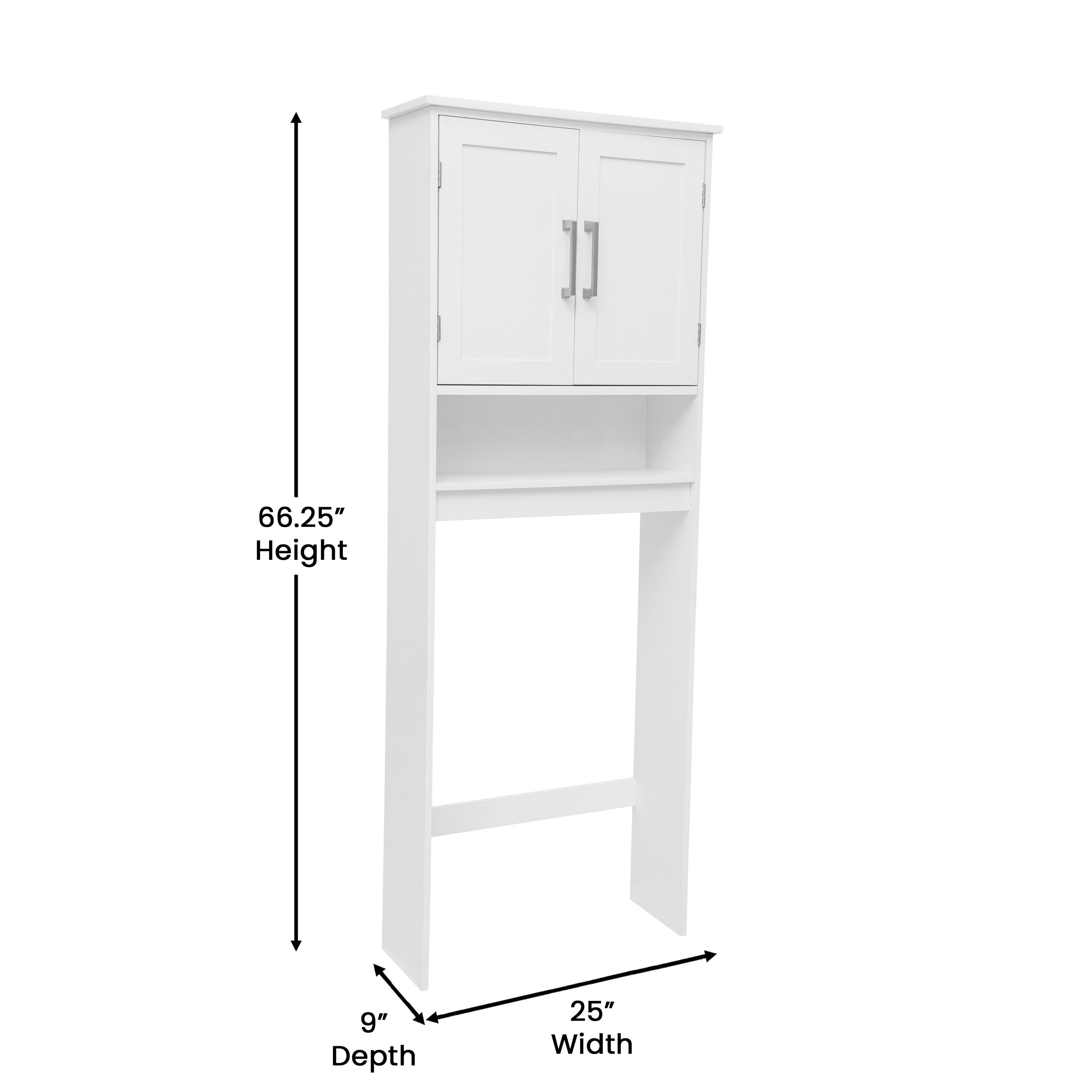 Vega Over the Toilet Bathroom Storage Cabinet Organizer with 2 Magnetic Closure Doors, Adjustable Cabinet Shelf, and Open Lower Shelf in White