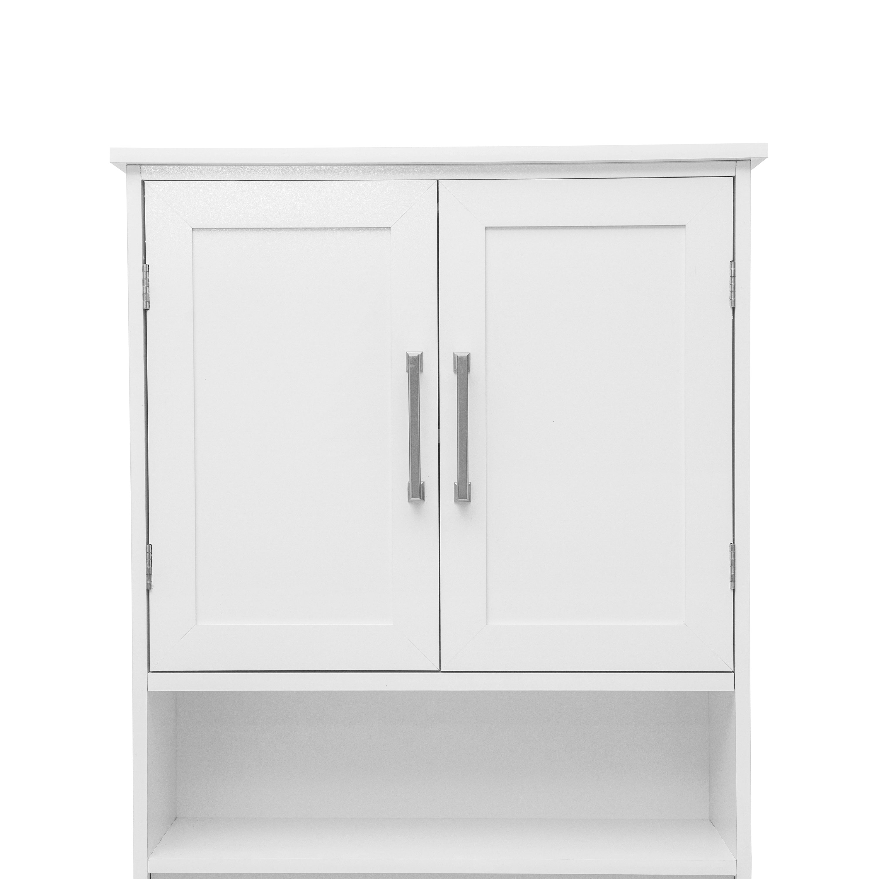 Vega Over the Toilet Bathroom Storage Cabinet Organizer with 2 Magnetic Closure Doors, Adjustable Cabinet Shelf, and Open Lower Shelf in White