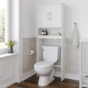 Vega Over the Toilet Bathroom Storage Cabinet Organizer with 2 Magnetic Closure Doors, Adjustable Cabinet Shelf, and Open Lower Shelf in White