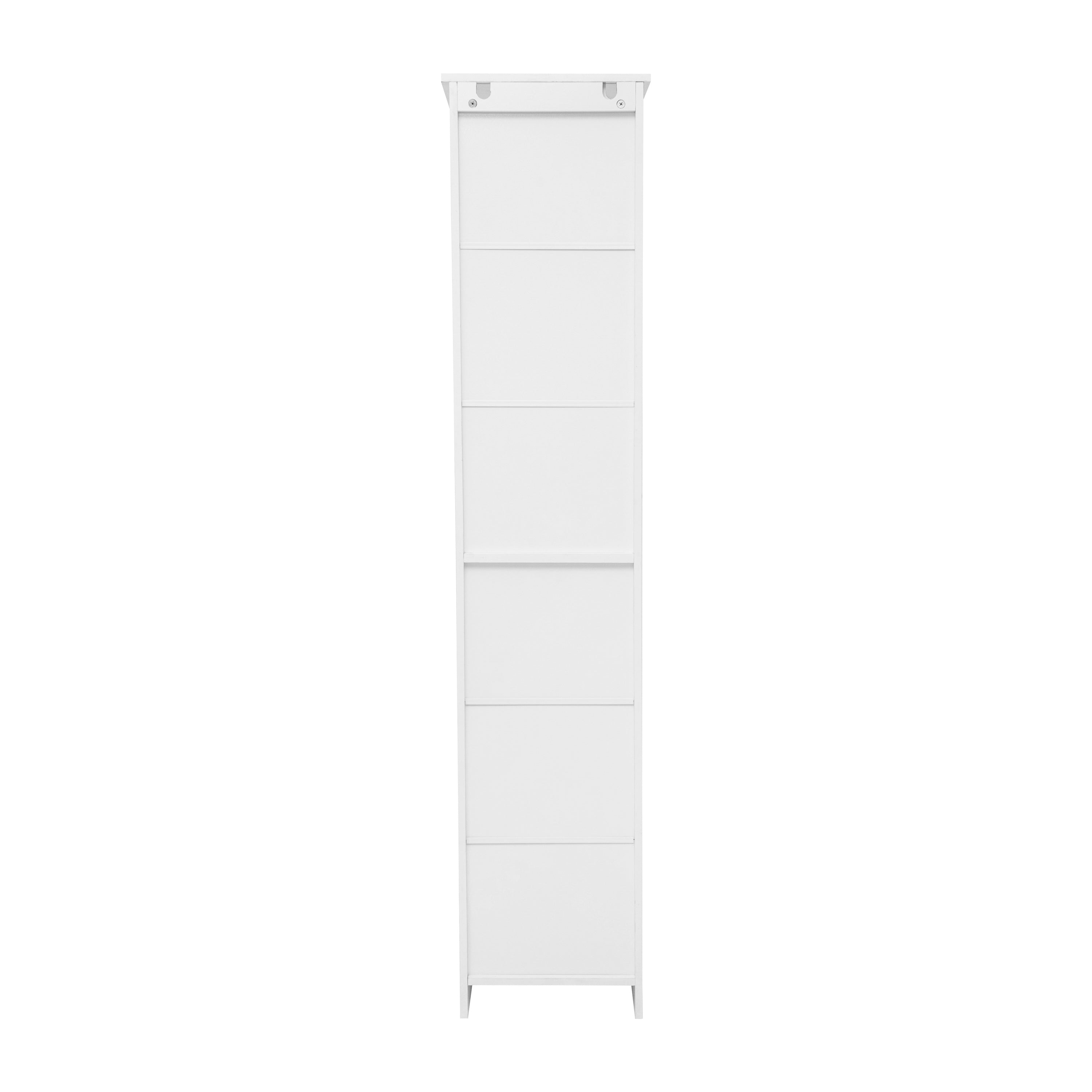 Vega Freestanding Linen Tower Storage Cabinet with Magnetic Close Door, In-Cabinet Adjustable Shelf, and 3 Upper Open Shelves in White