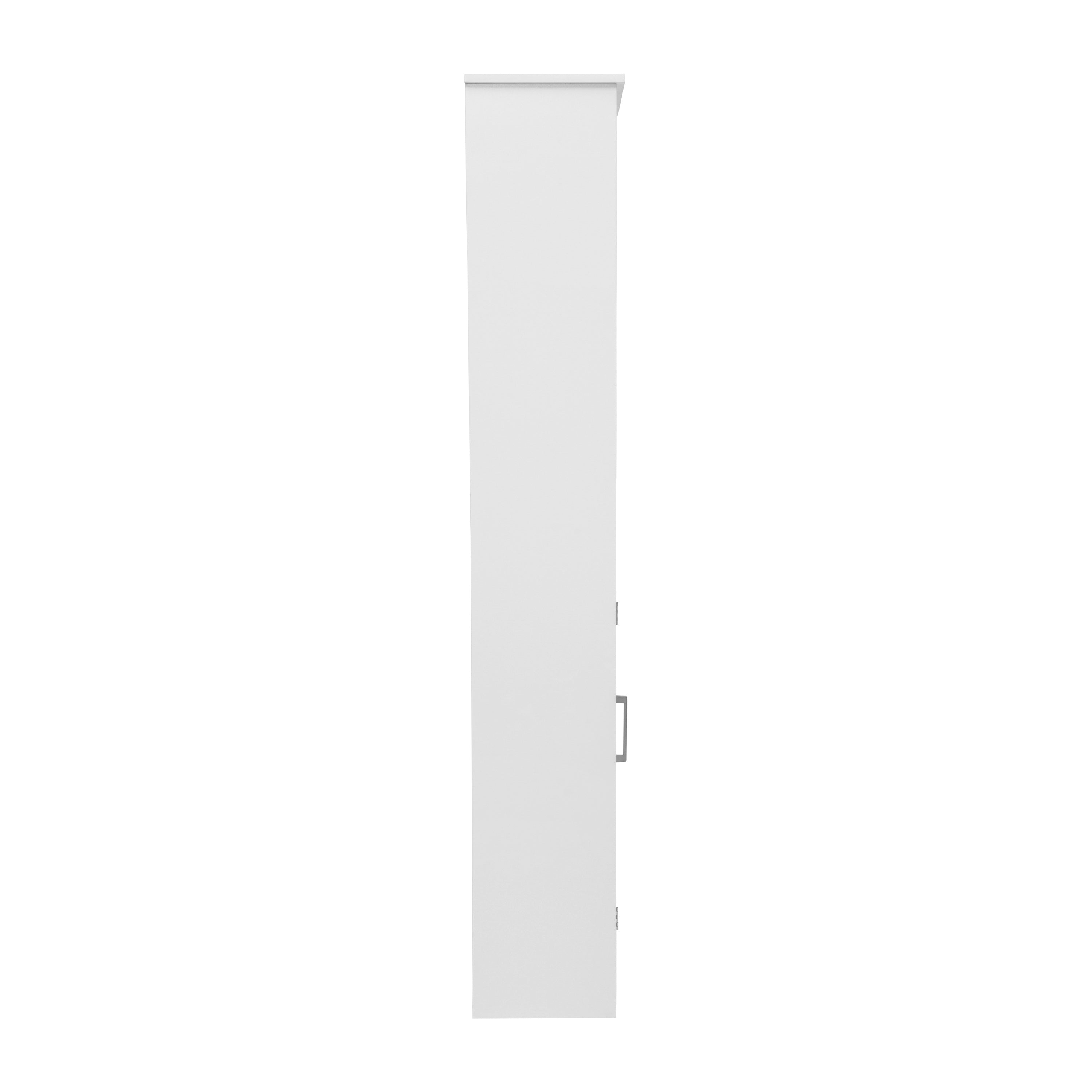 Vega Freestanding Linen Tower Storage Cabinet with Magnetic Close Door, In-Cabinet Adjustable Shelf, and 3 Upper Open Shelves in White