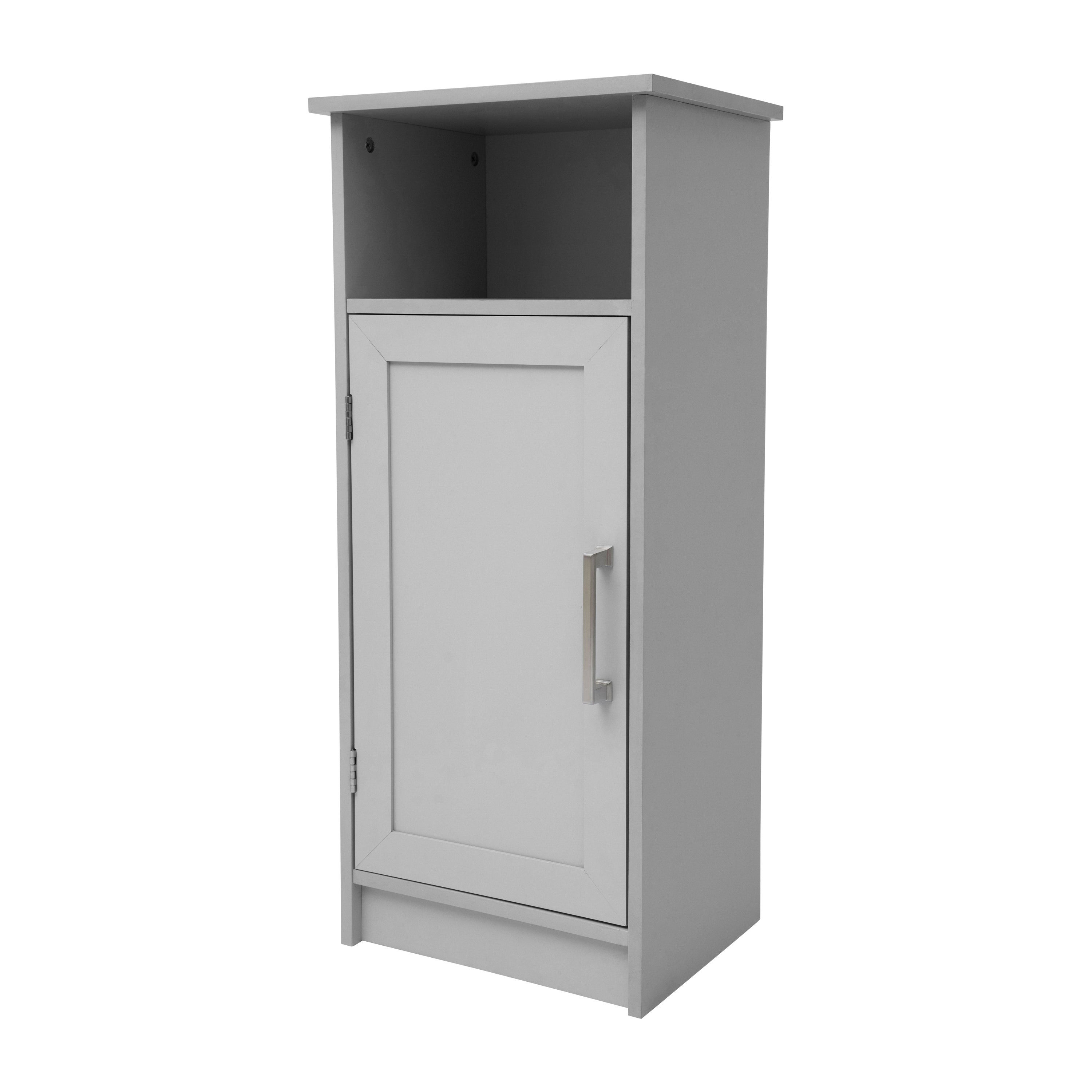 Vega Bathroom Storage Cabinet Organizer with Magnetic Closure Door, In-Cabinet Adjustable Shelf, and Upper Open Shelf in Gray