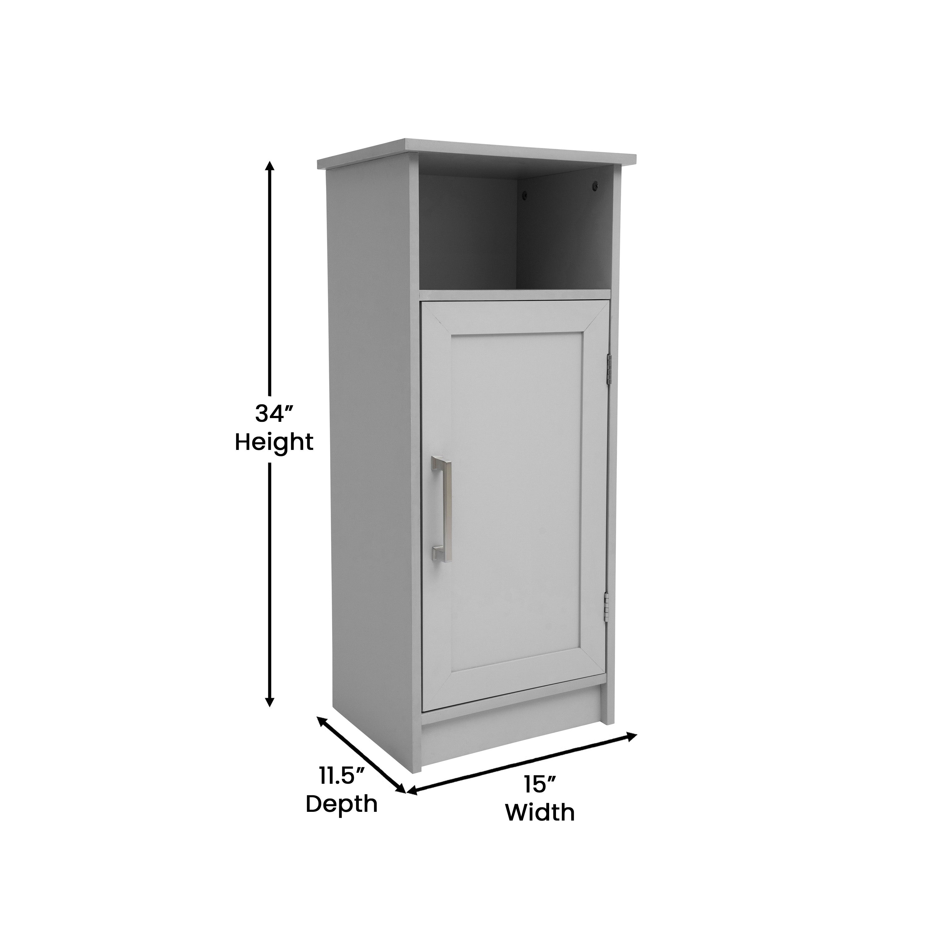 Vega Bathroom Storage Cabinet Organizer with Magnetic Closure Door, In-Cabinet Adjustable Shelf, and Upper Open Shelf in Gray