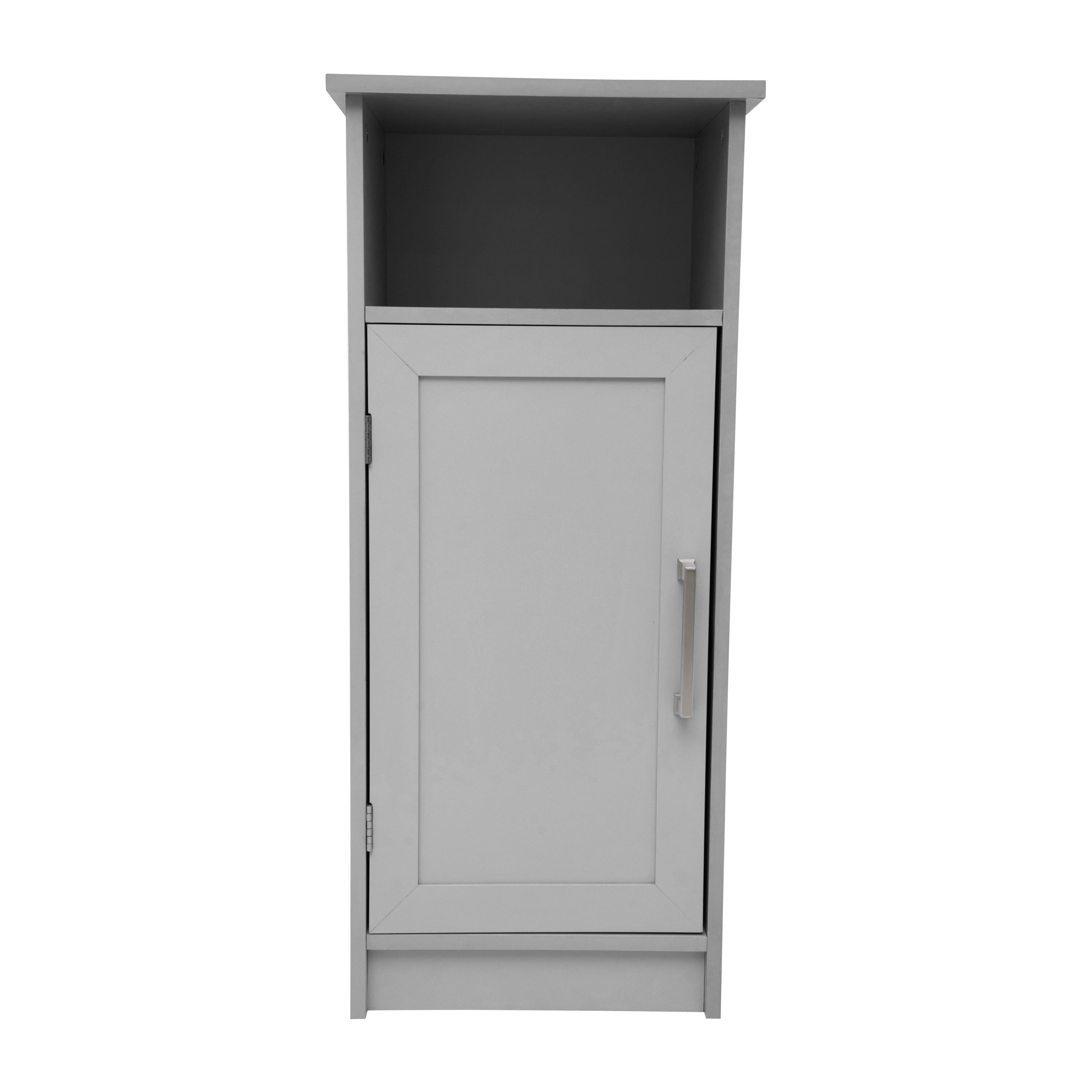 Vega Bathroom Storage Cabinet Organizer with Magnetic Closure Door, In-Cabinet Adjustable Shelf, and Upper Open Shelf in Gray