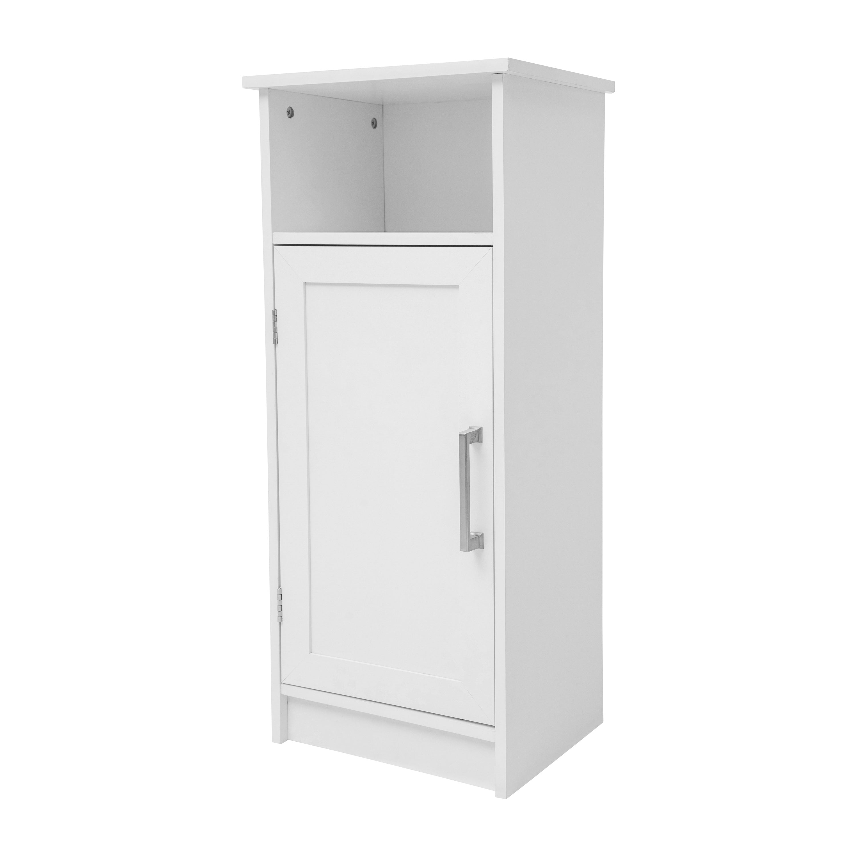 Vega Bathroom Storage Cabinet Organizer with Magnetic Closure Door, In-Cabinet Adjustable Shelf, and Upper Open Shelf in White
