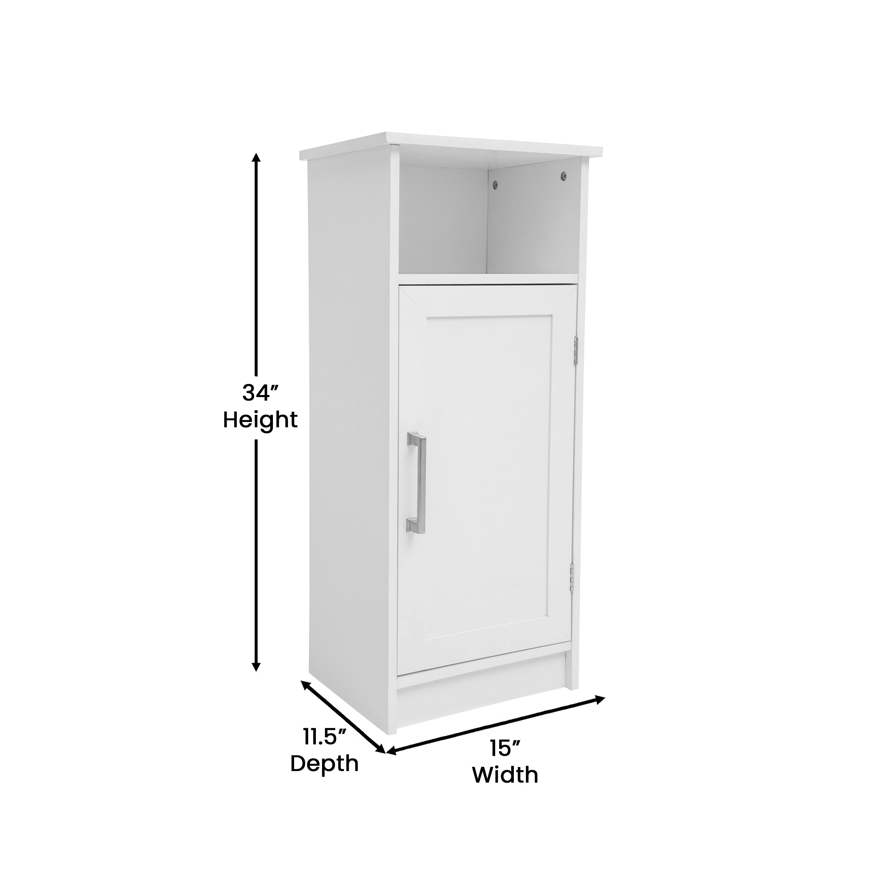 Vega Bathroom Storage Cabinet Organizer with Magnetic Closure Door, In-Cabinet Adjustable Shelf, and Upper Open Shelf in White