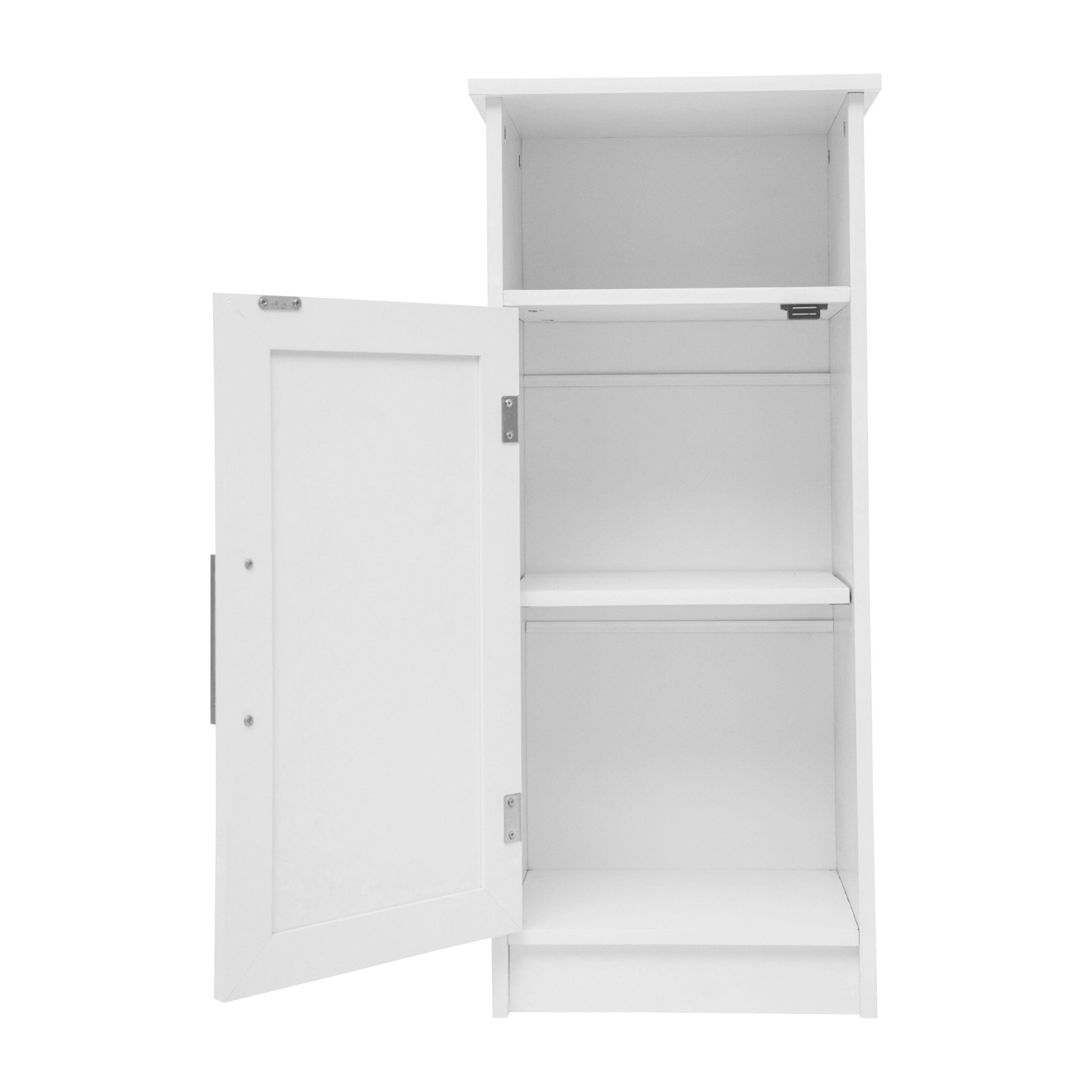 Vega Bathroom Storage Cabinet Organizer with Magnetic Closure Door, In-Cabinet Adjustable Shelf, and Upper Open Shelf in White