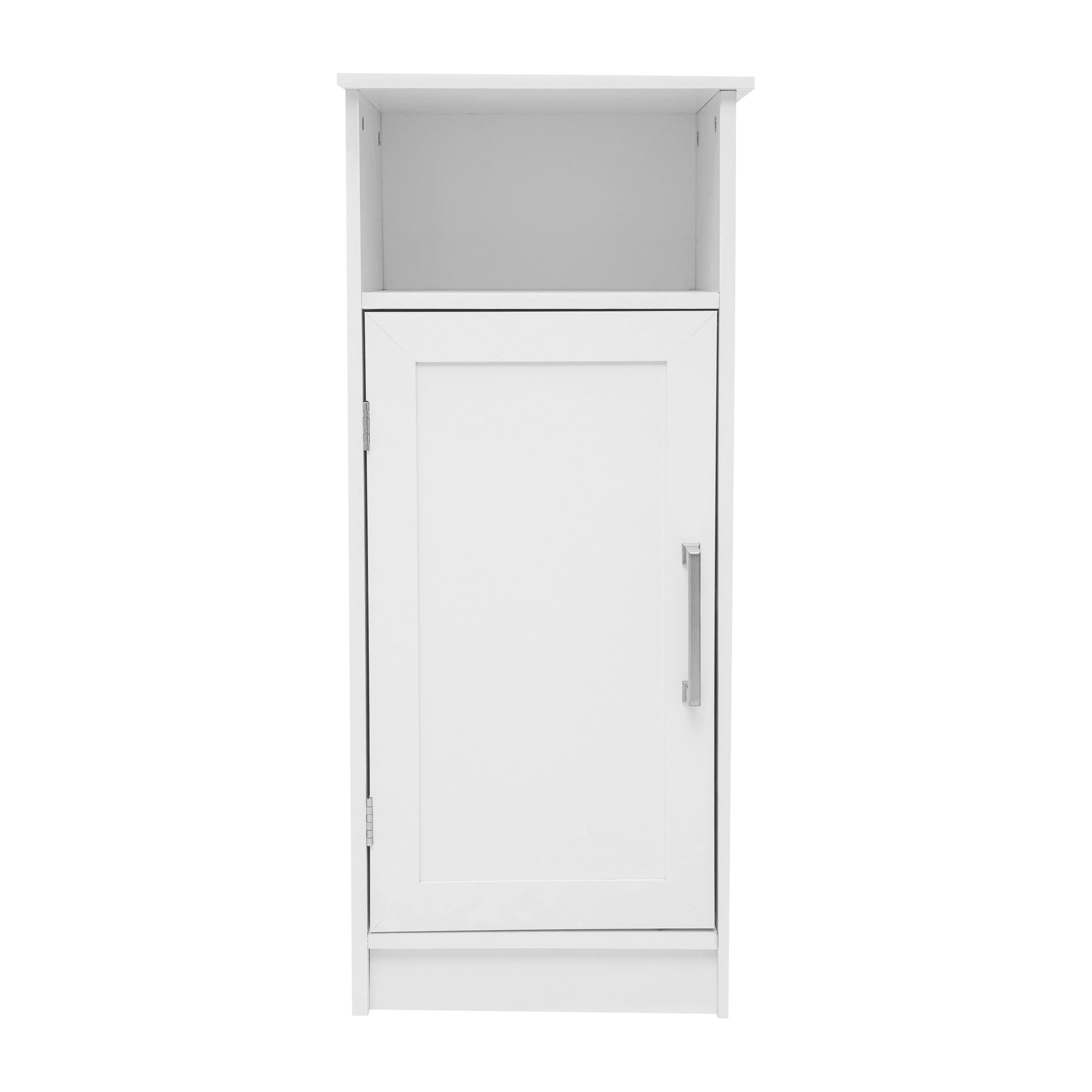 Vega Bathroom Storage Cabinet Organizer with Magnetic Closure Door, In-Cabinet Adjustable Shelf, and Upper Open Shelf in White