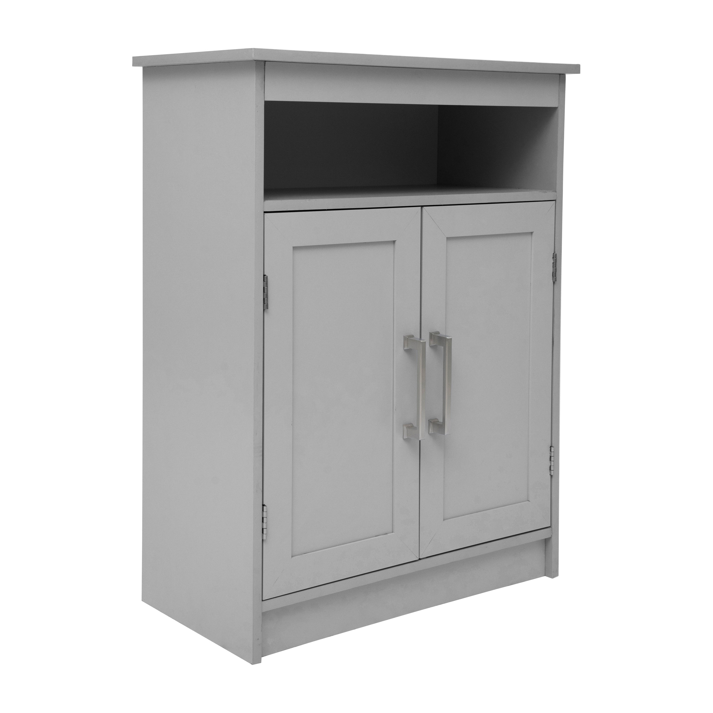Vega Bathroom Storage Cabinet Organizer with Two Magnetic Closure Doors, In-Cabinet Adjustable Shelf, and Upper Open Shelf in Gray