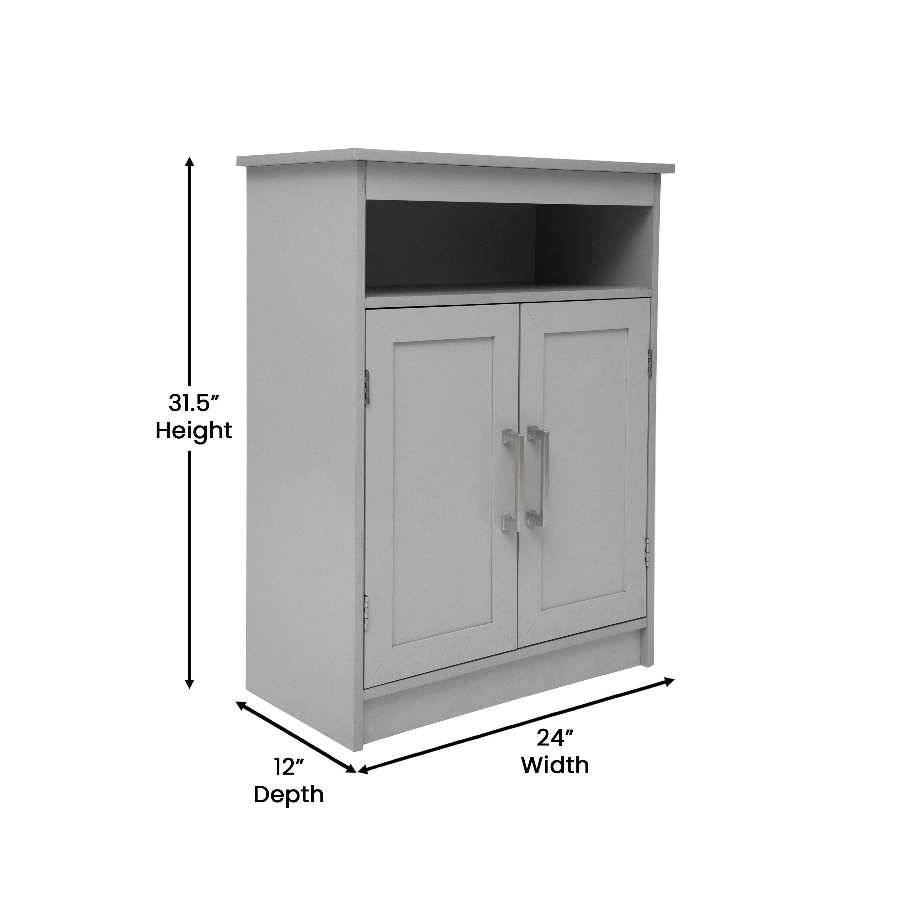 Vega Bathroom Storage Cabinet Organizer with Two Magnetic Closure Doors, In-Cabinet Adjustable Shelf, and Upper Open Shelf in Gray