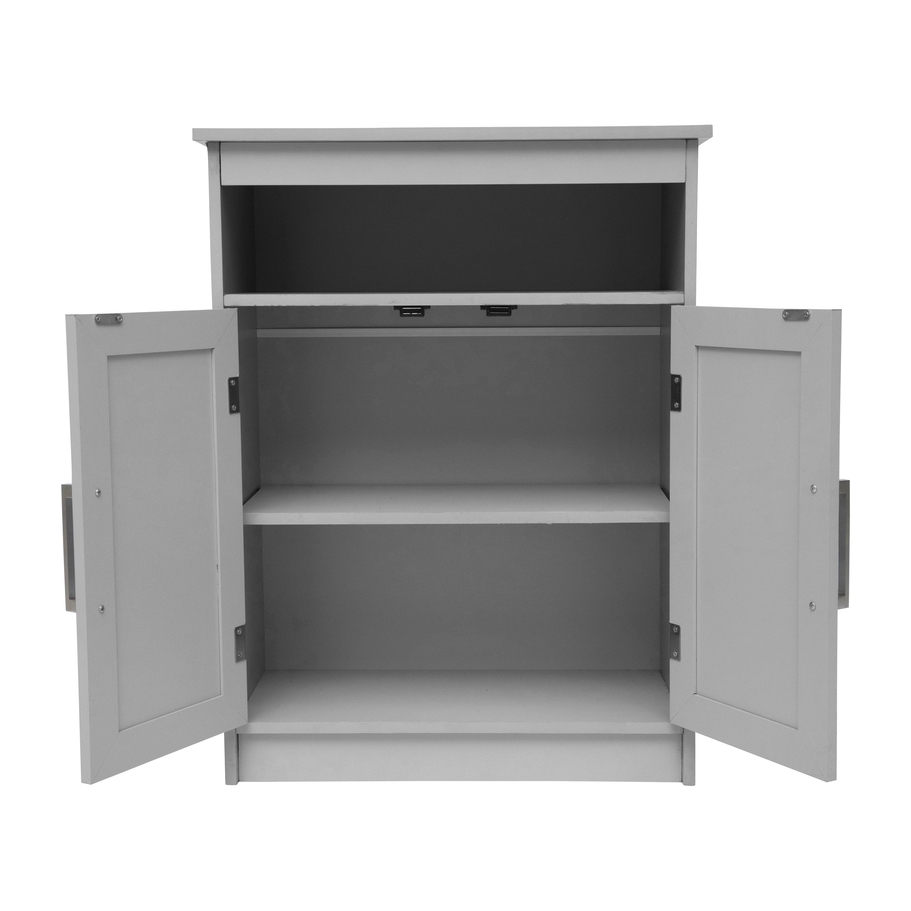 Vega Bathroom Storage Cabinet Organizer with Two Magnetic Closure Doors, In-Cabinet Adjustable Shelf, and Upper Open Shelf in Gray