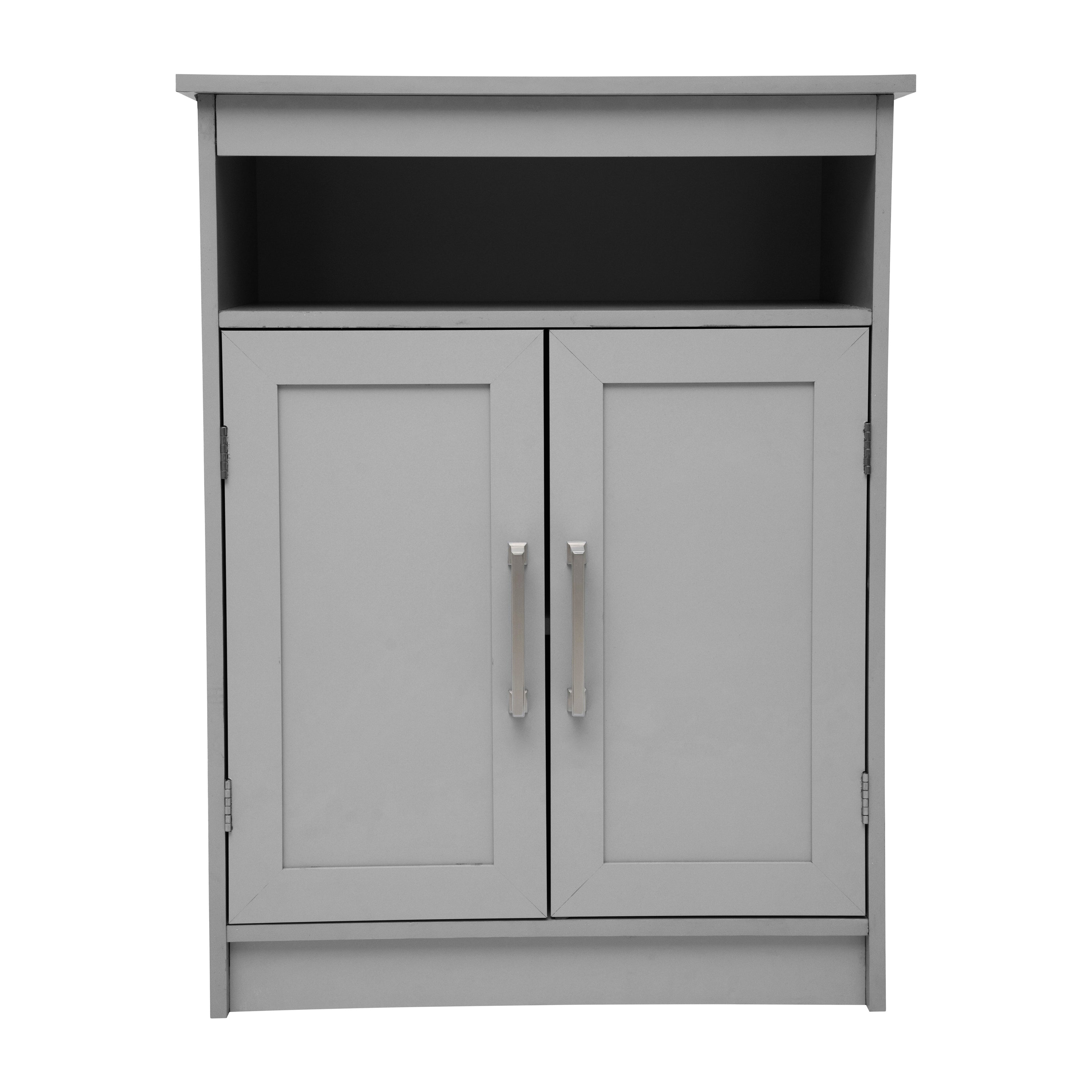 Vega Bathroom Storage Cabinet Organizer with Two Magnetic Closure Doors, In-Cabinet Adjustable Shelf, and Upper Open Shelf in Gray