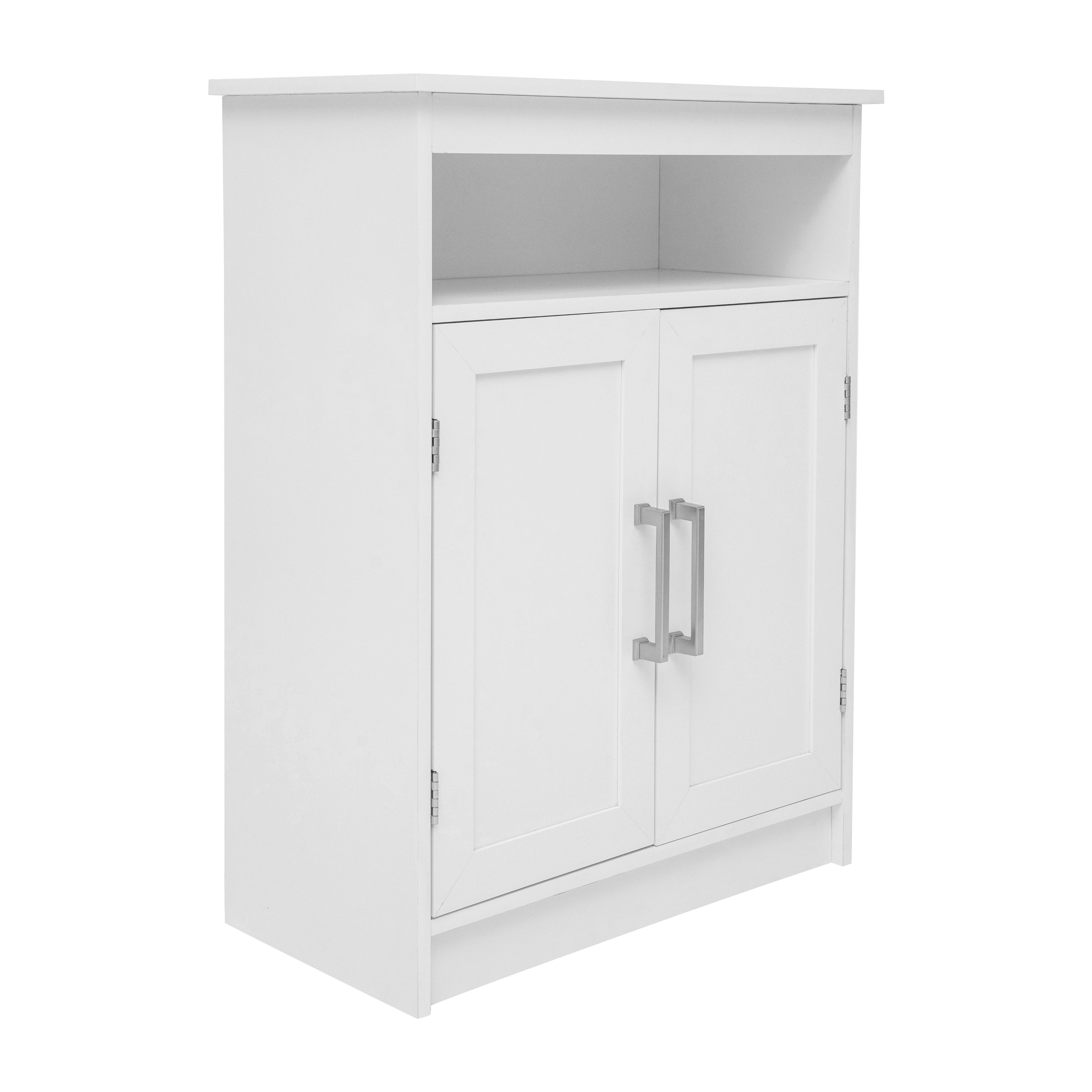Vega Bathroom Storage Cabinet Organizer with Two Magnetic Closure Doors, In-Cabinet Adjustable Shelf, and Upper Open Shelf in White
