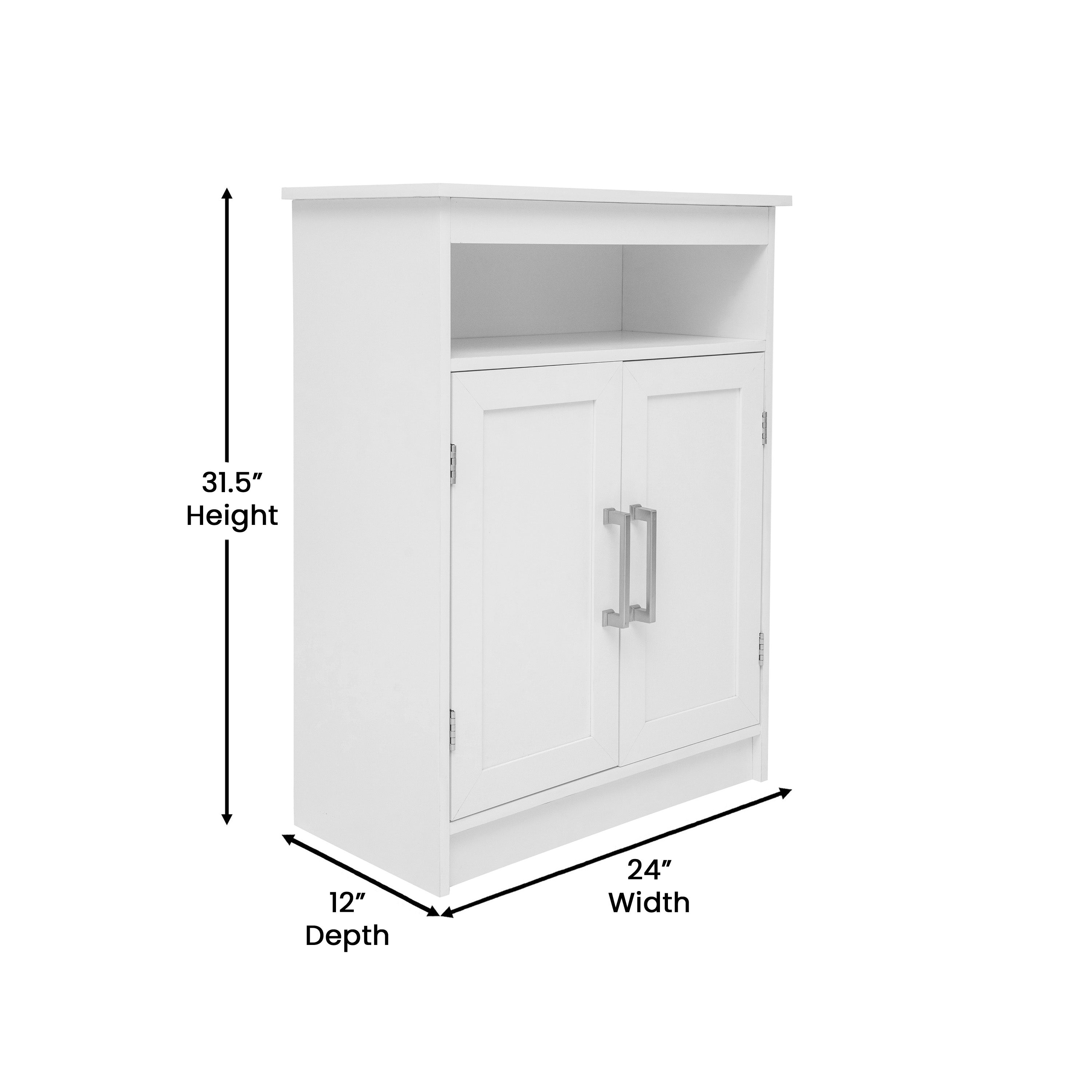 Vega Bathroom Storage Cabinet Organizer with Two Magnetic Closure Doors, In-Cabinet Adjustable Shelf, and Upper Open Shelf in White