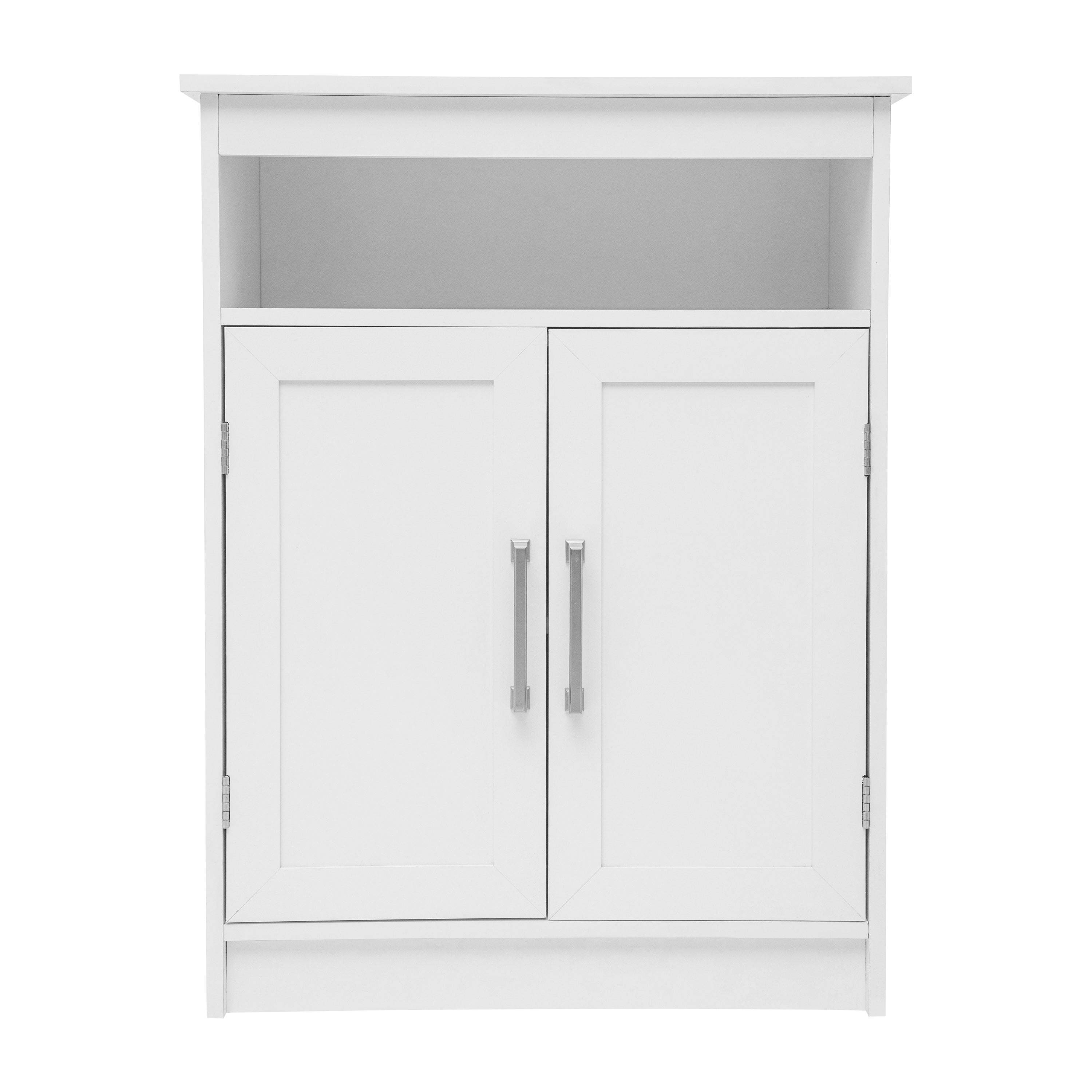 Vega Bathroom Storage Cabinet Organizer with Two Magnetic Closure Doors, In-Cabinet Adjustable Shelf, and Upper Open Shelf in White