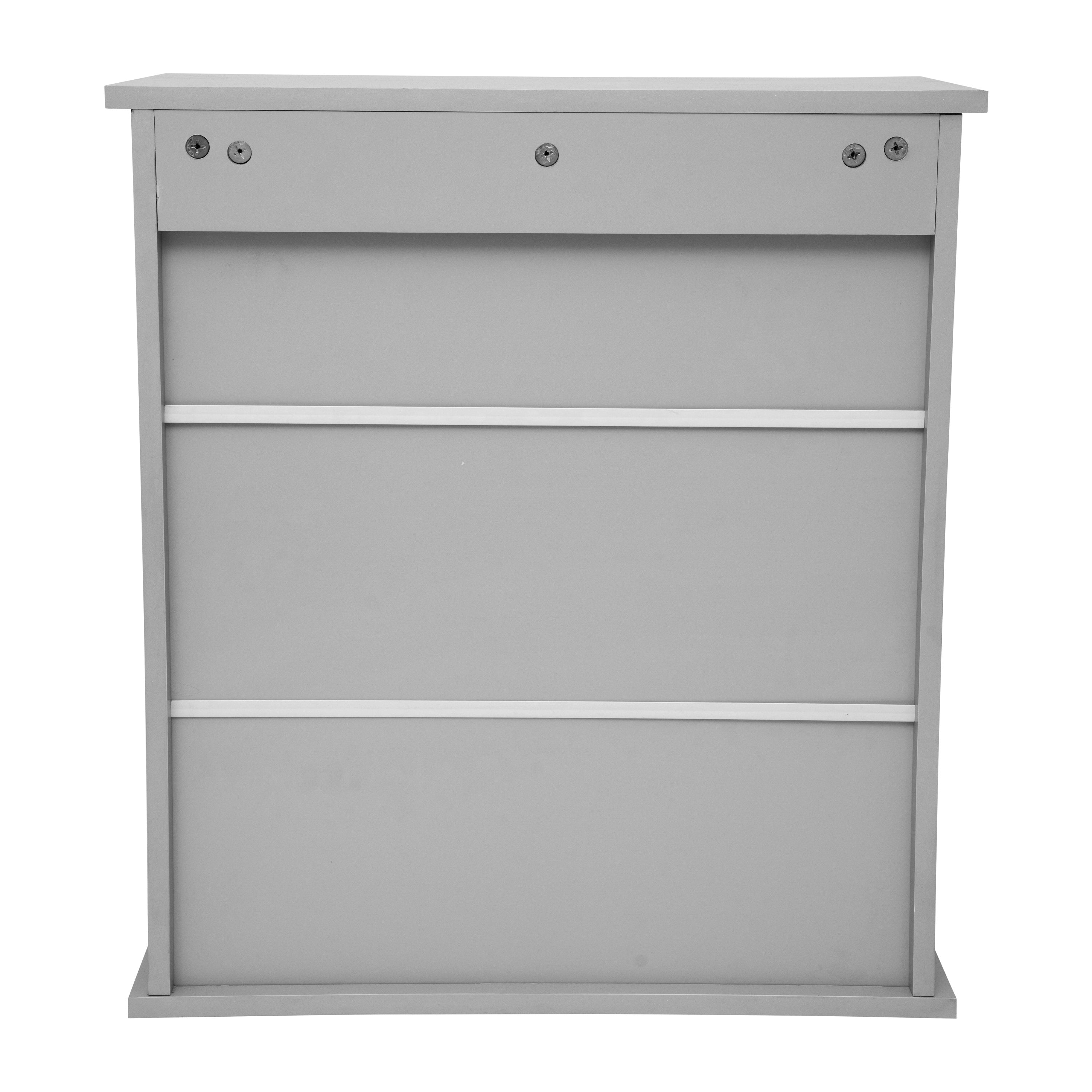 Vega Wall Mounted Bathroom Medicine Cabinet Storage Organizer with Two Magnetic Closure Doors, Adjustable Shelf, and Lower Open Shelf in Gray
