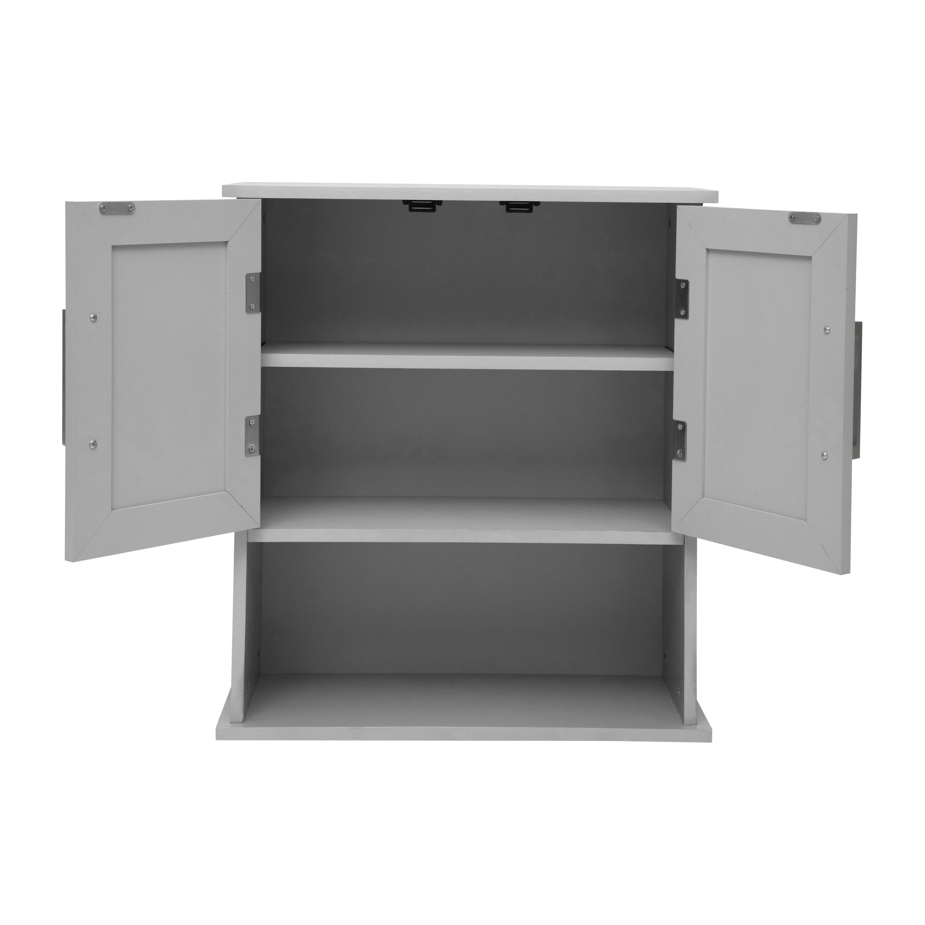 Vega Wall Mounted Bathroom Medicine Cabinet Storage Organizer with Two Magnetic Closure Doors, Adjustable Shelf, and Lower Open Shelf in Gray