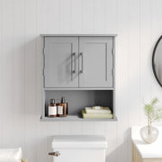 Vega Wall Mounted Bathroom Medicine Cabinet Storage Organizer with Two Magnetic Closure Doors, Adjustable Shelf, and Lower Open Shelf in Gray