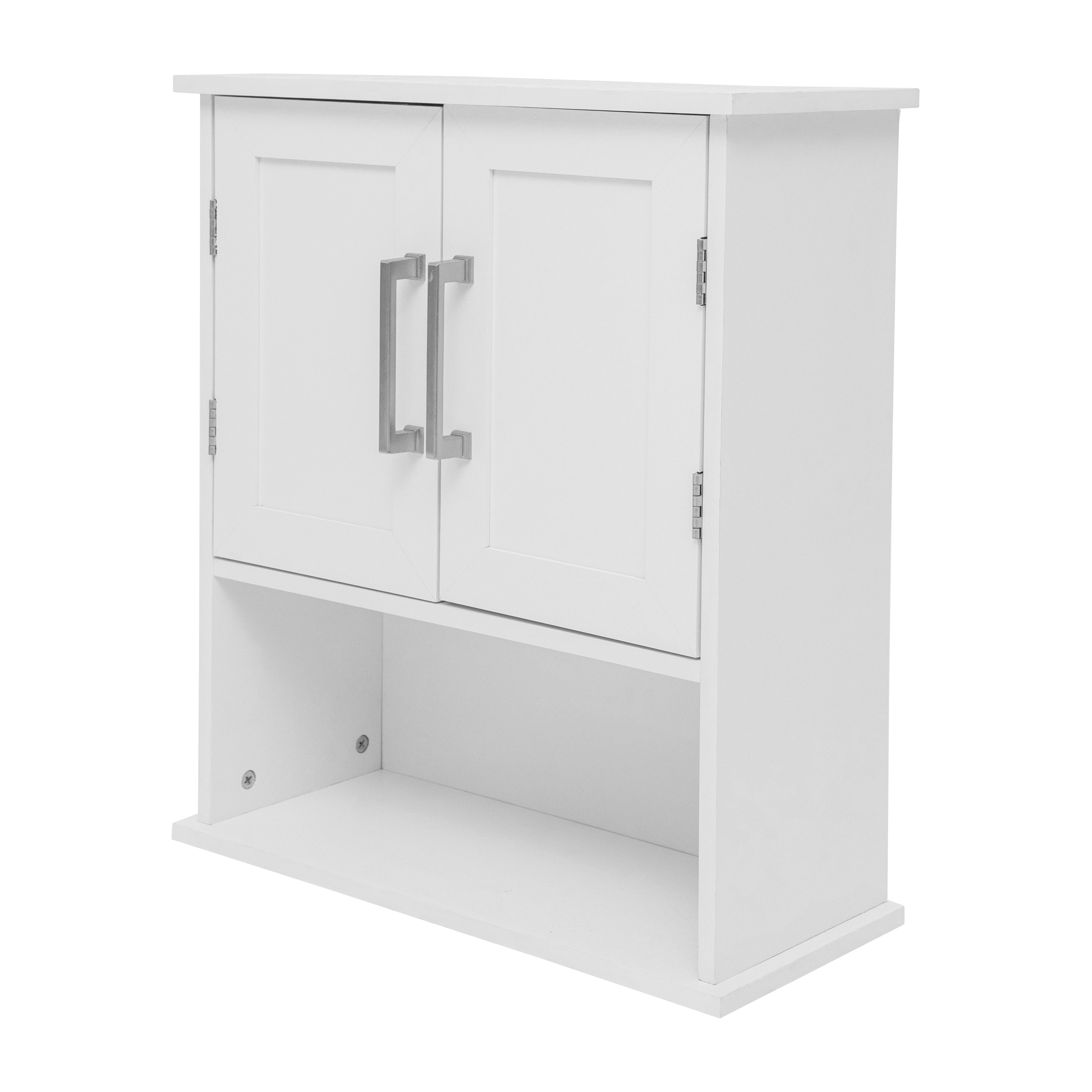 Vega Wall Mounted Bathroom Medicine Cabinet Storage Organizer with Two Magnetic Closure Doors, Adjustable Shelf, and Lower Open Shelf in White