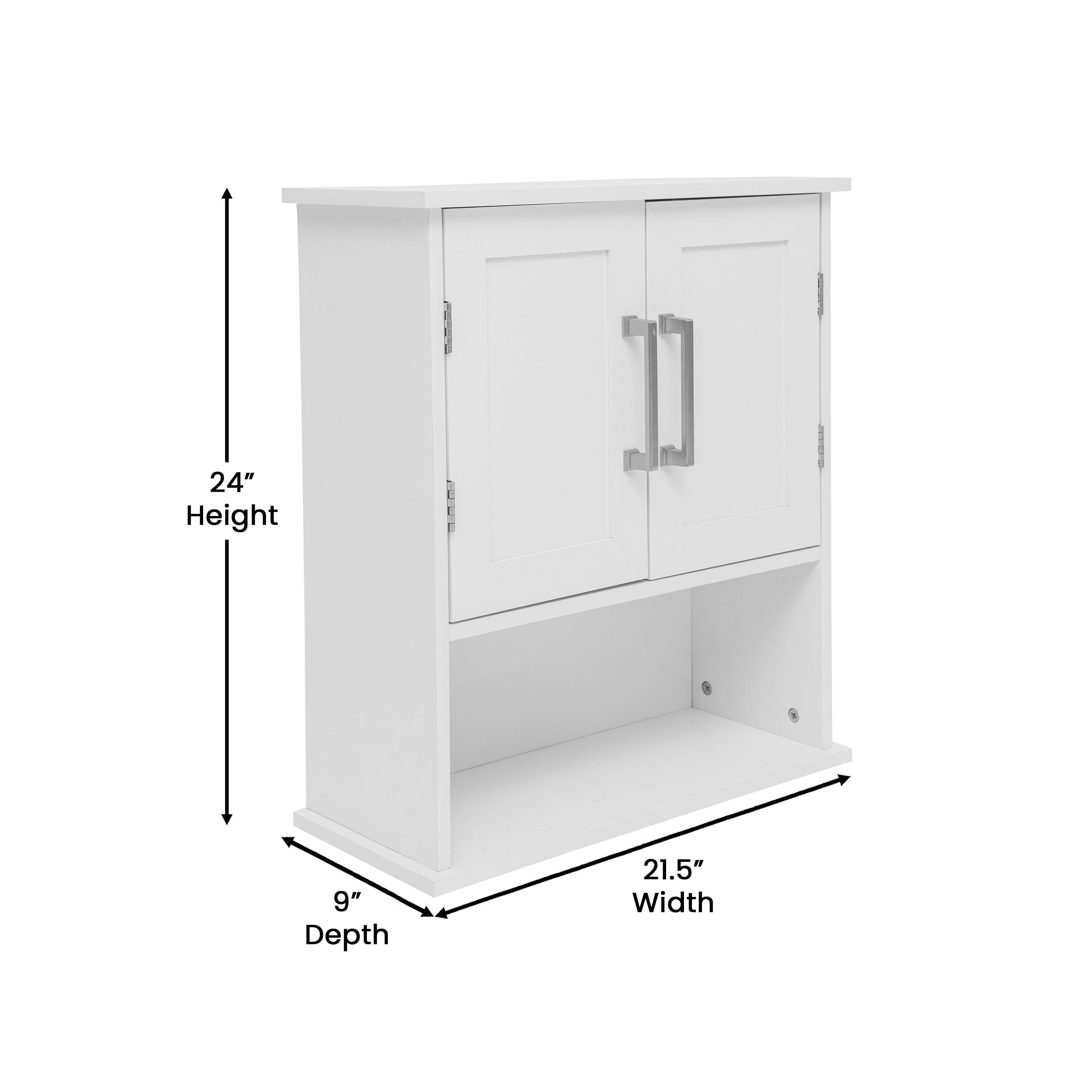Vega Wall Mounted Bathroom Medicine Cabinet Storage Organizer with Two Magnetic Closure Doors, Adjustable Shelf, and Lower Open Shelf in White