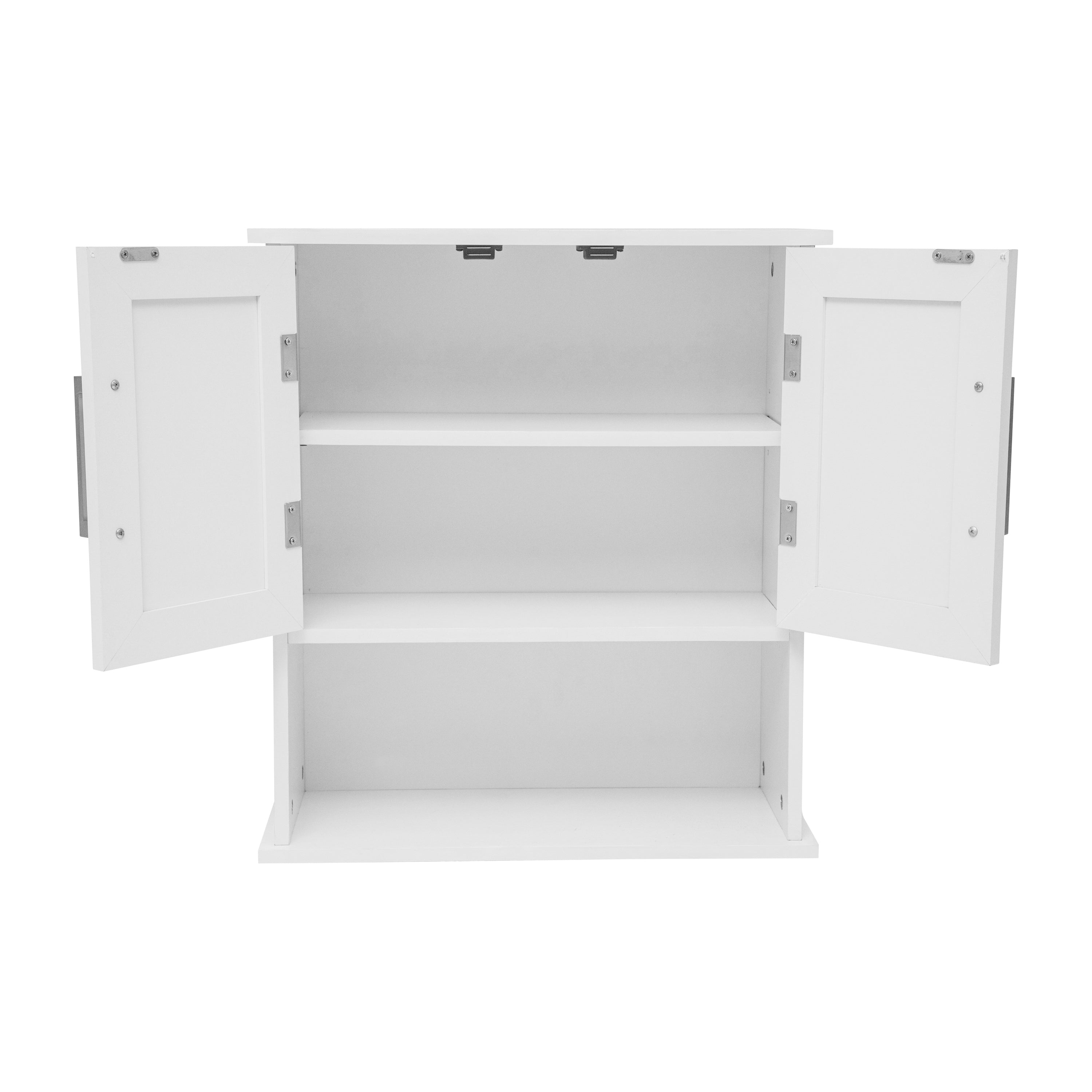 Vega Wall Mounted Bathroom Medicine Cabinet Storage Organizer with Two Magnetic Closure Doors, Adjustable Shelf, and Lower Open Shelf in White