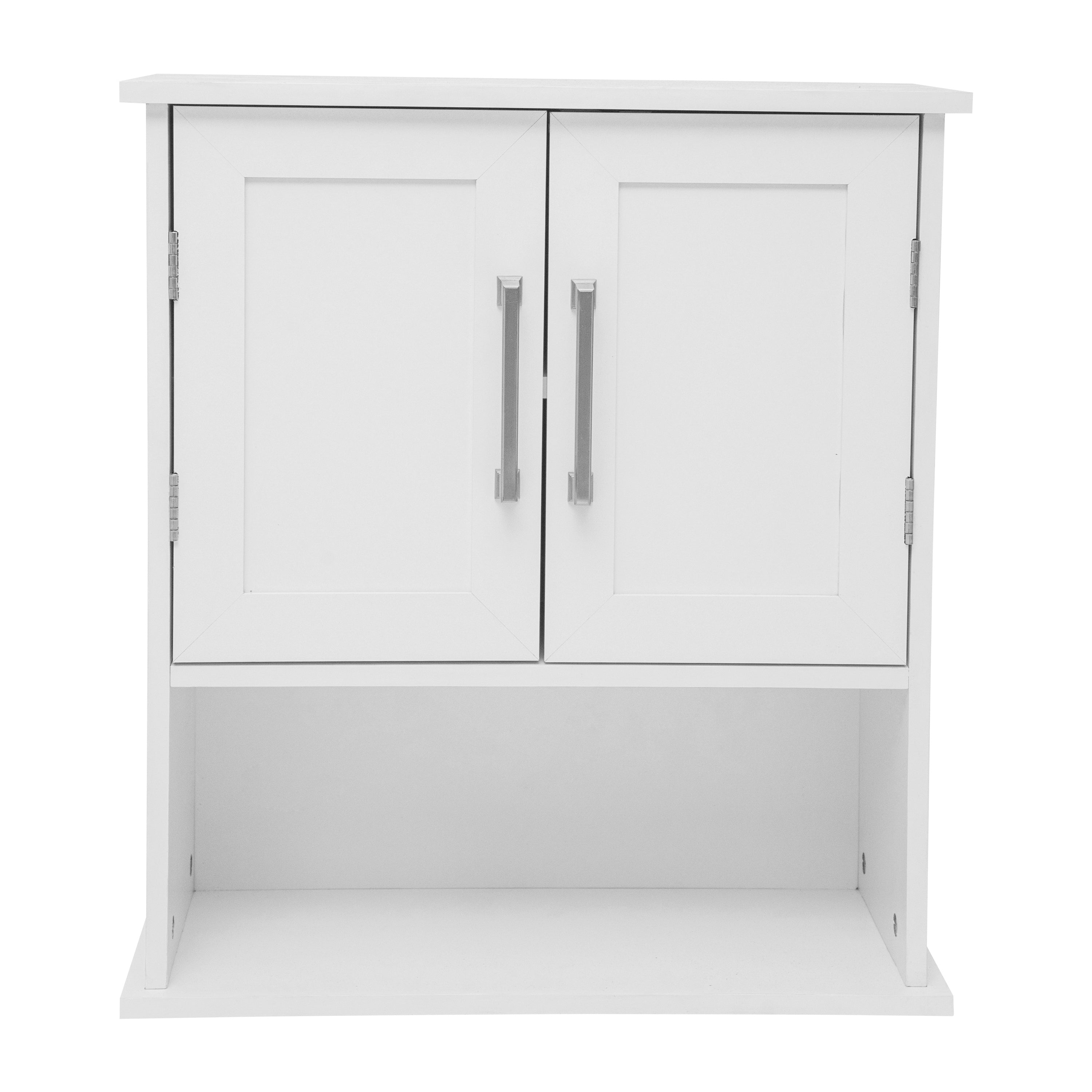 Vega Wall Mounted Bathroom Medicine Cabinet Storage Organizer with Two Magnetic Closure Doors, Adjustable Shelf, and Lower Open Shelf in White