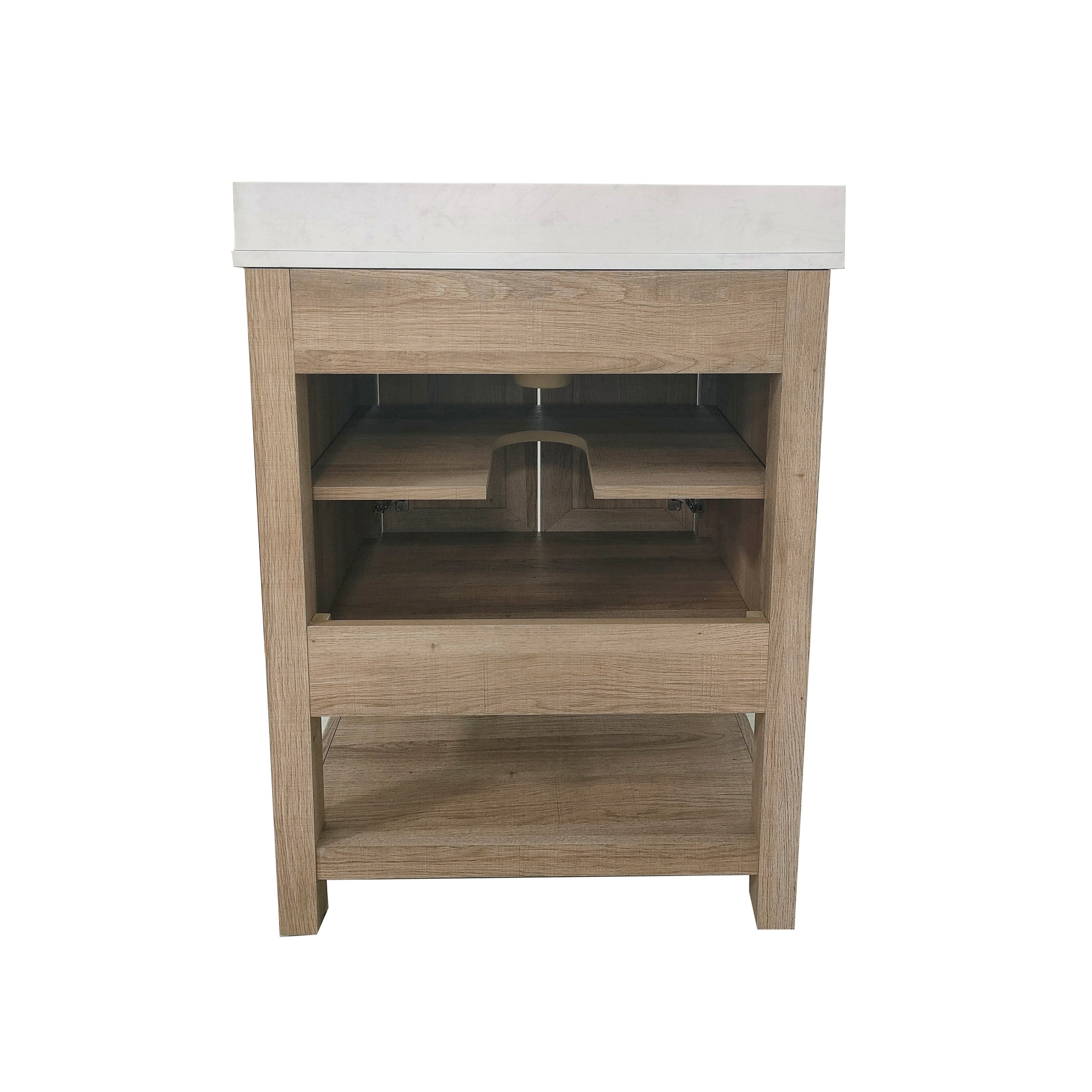 Vega 24 Inch Bathroom Vanity with Sink Combo, Storage Cabinet with Soft Close Doors and Open Shelf, Carrara Marble Finish Countertop, Brown/White