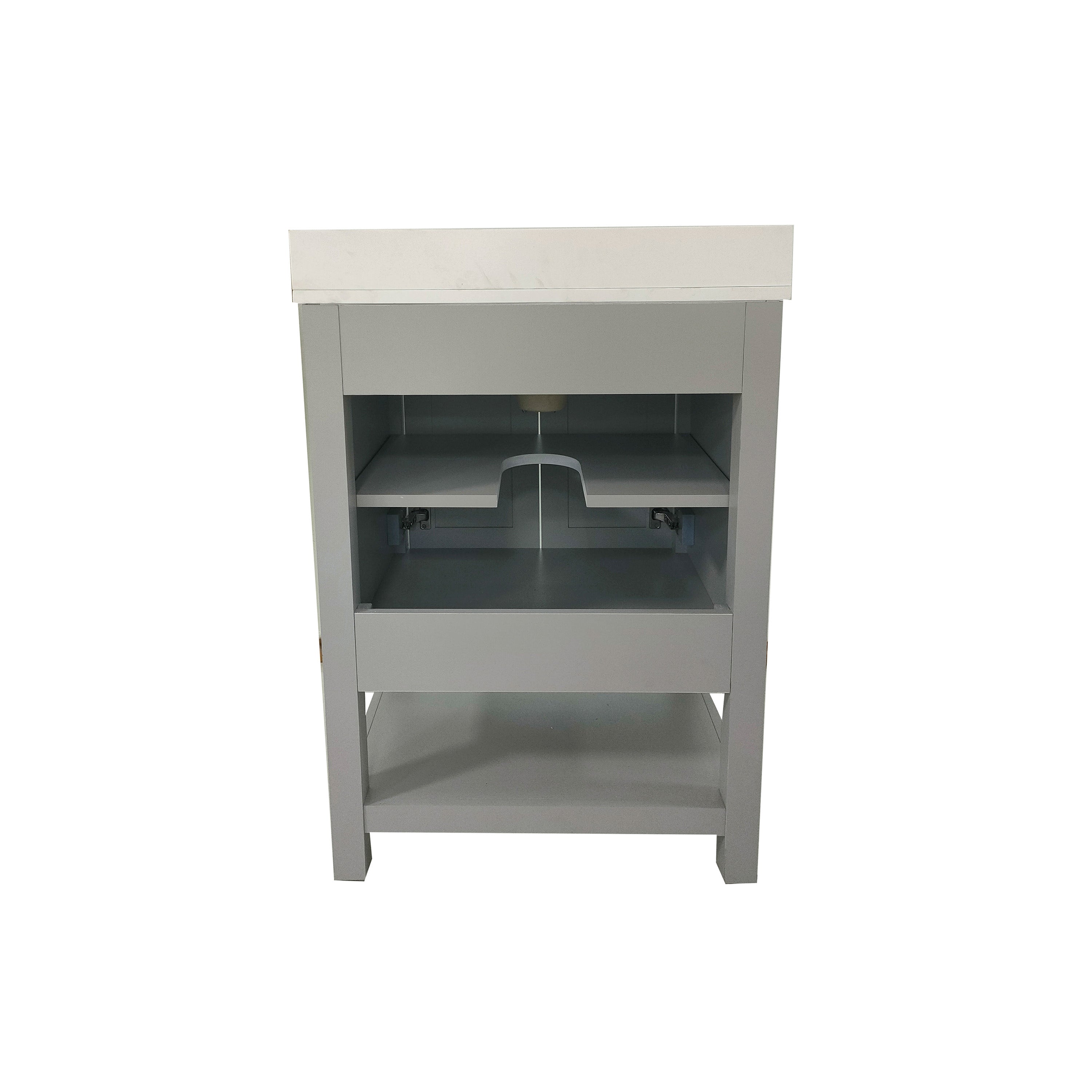 Vega 24 Inch Bathroom Vanity with Sink Combo, Storage Cabinet with Soft Close Doors and Open Shelf, Carrara Marble Finish Countertop, Gray/White