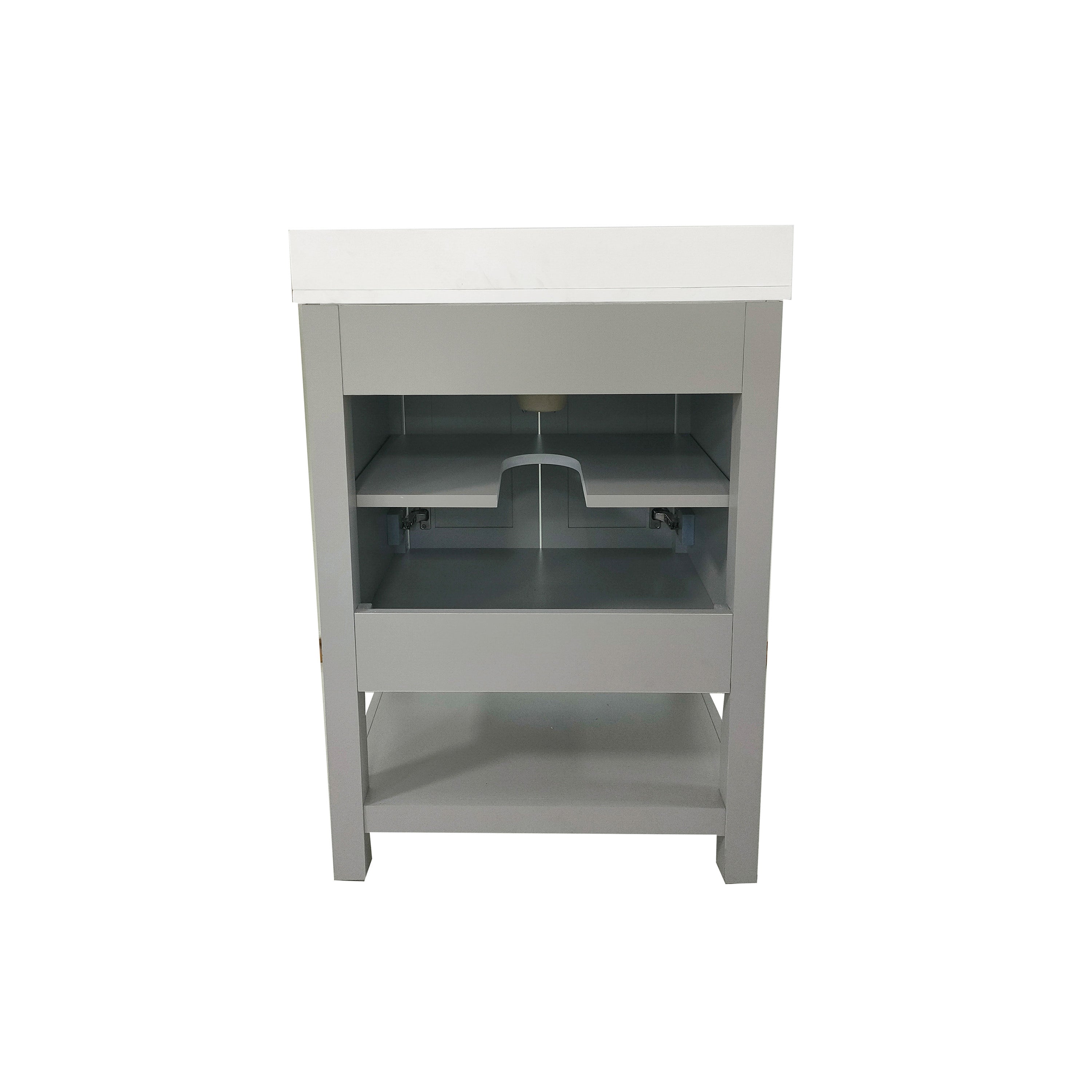 Vega 24" Bathroom Vanity with Sink, Storage Cabinet with Soft Close Doors & Open Shelf, Carrara Marble Finish Counter & Black Hardware, Gray/White