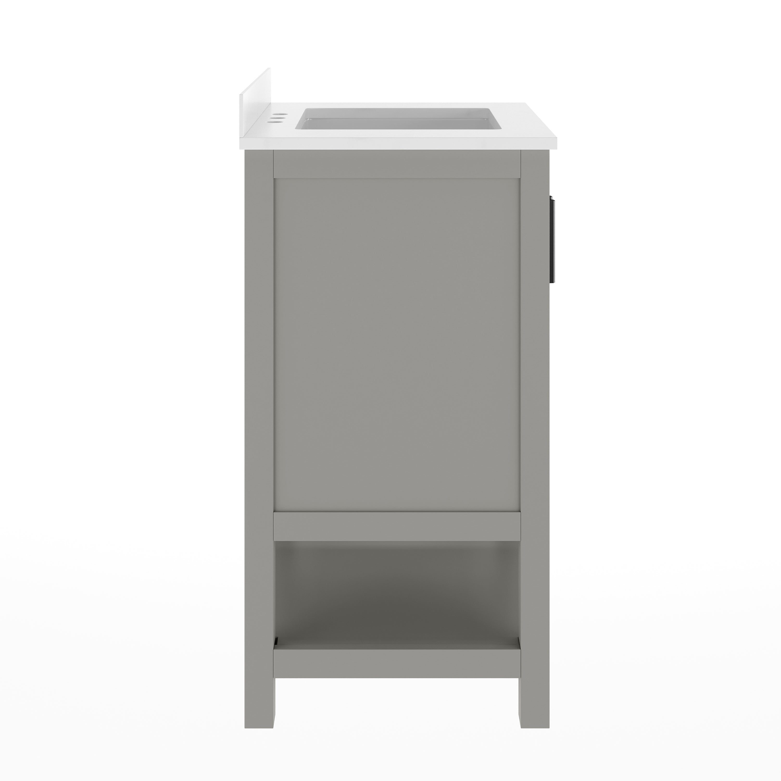 Vega 24" Bathroom Vanity with Sink, Storage Cabinet with Soft Close Doors & Open Shelf, Carrara Marble Finish Counter & Black Hardware, Gray/White
