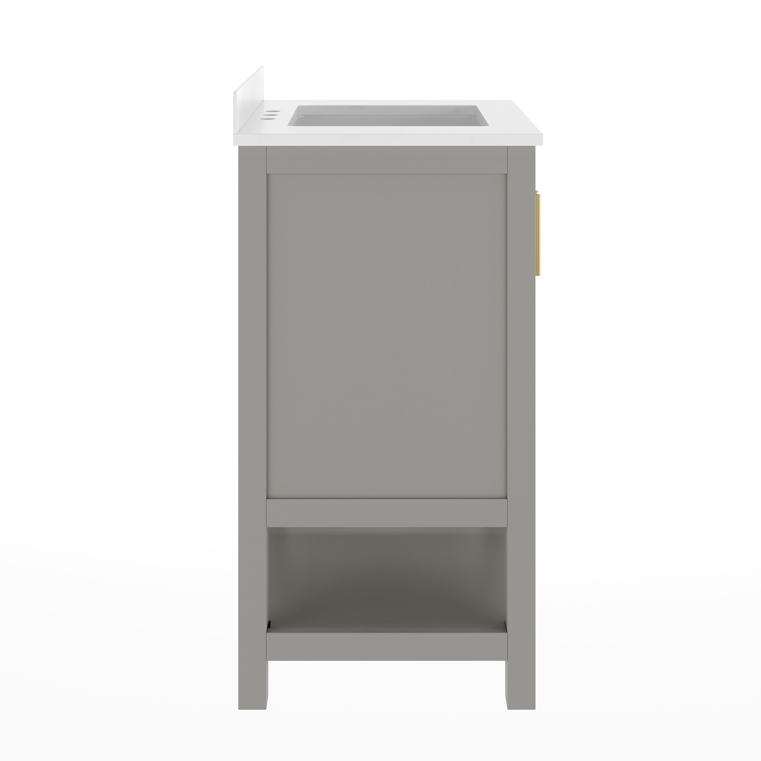 Vega 24" Bathroom Vanity with Sink, Storage Cabinet with Soft Close Doors & Open Shelf, Carrara Marble Finish Counter & Gold Hardware, Gray/White
