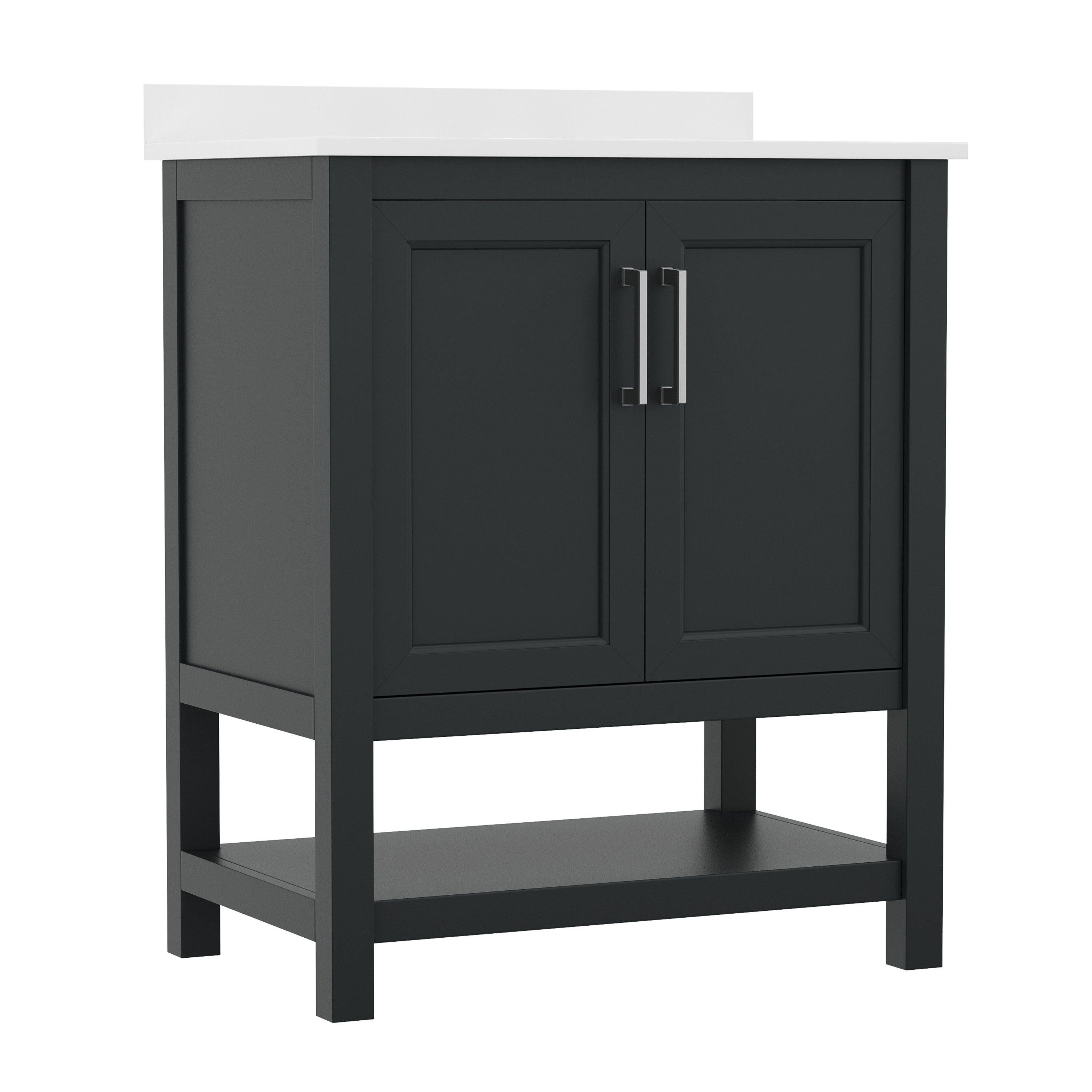 Vega 30 Inch Bathroom Vanity with Sink Combo, Storage Cabinet with Soft Close Doors and Open Shelf, Carrara Marble Finish Countertop, Black