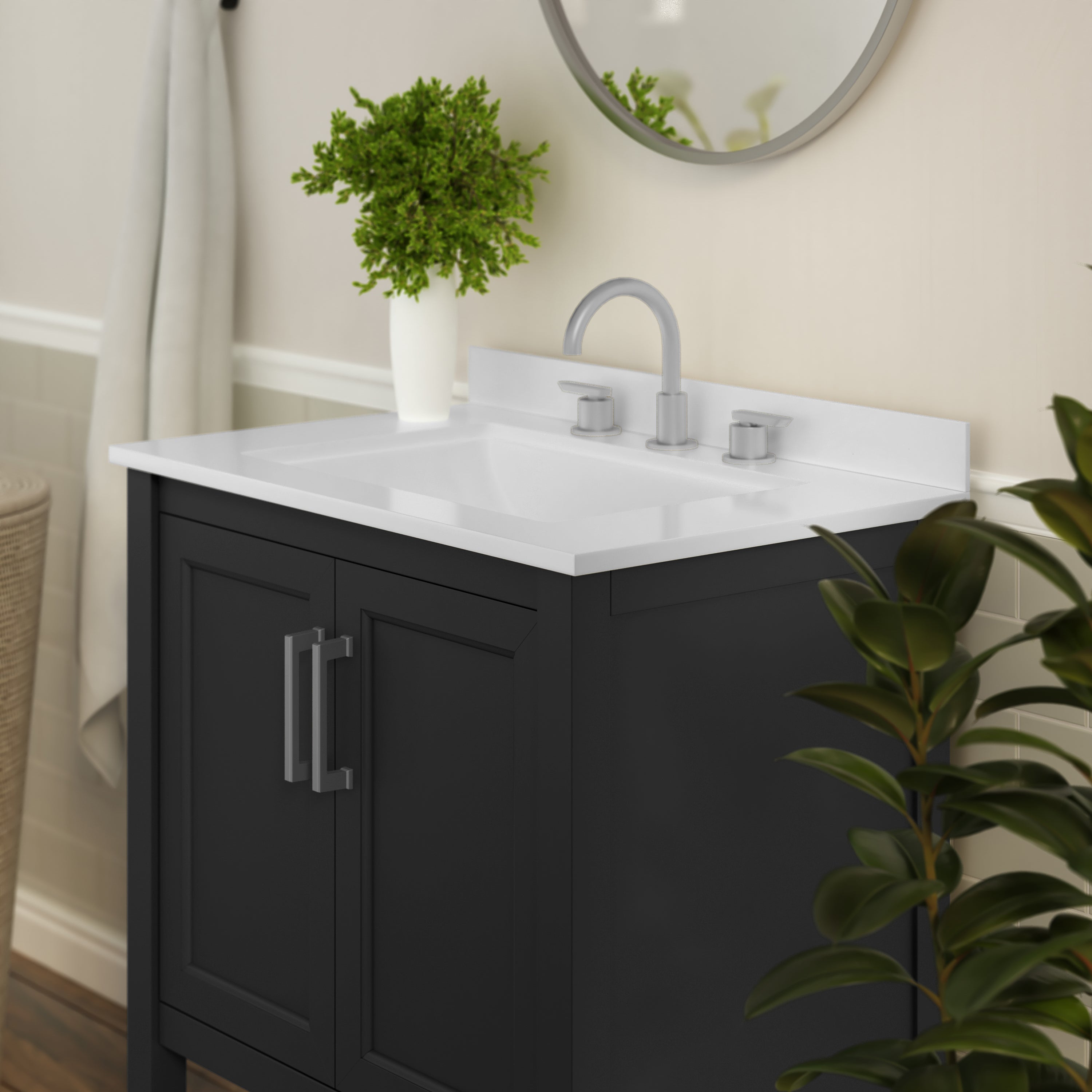 Vega 30 Inch Bathroom Vanity with Sink Combo, Storage Cabinet with Soft Close Doors and Open Shelf, Carrara Marble Finish Countertop, Black